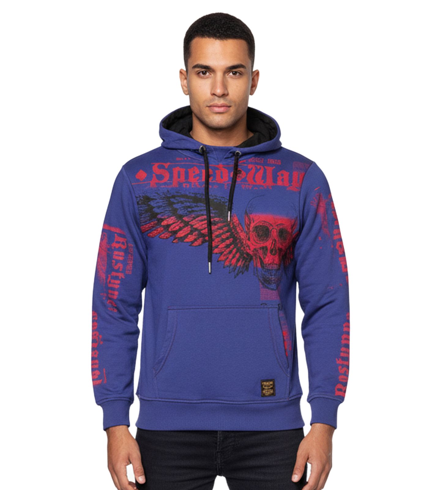 Stylischer Kapuzen-Sweater mit trendigen Print Hoodie für Herren Pullover Sweater 19149 Marine-Blau