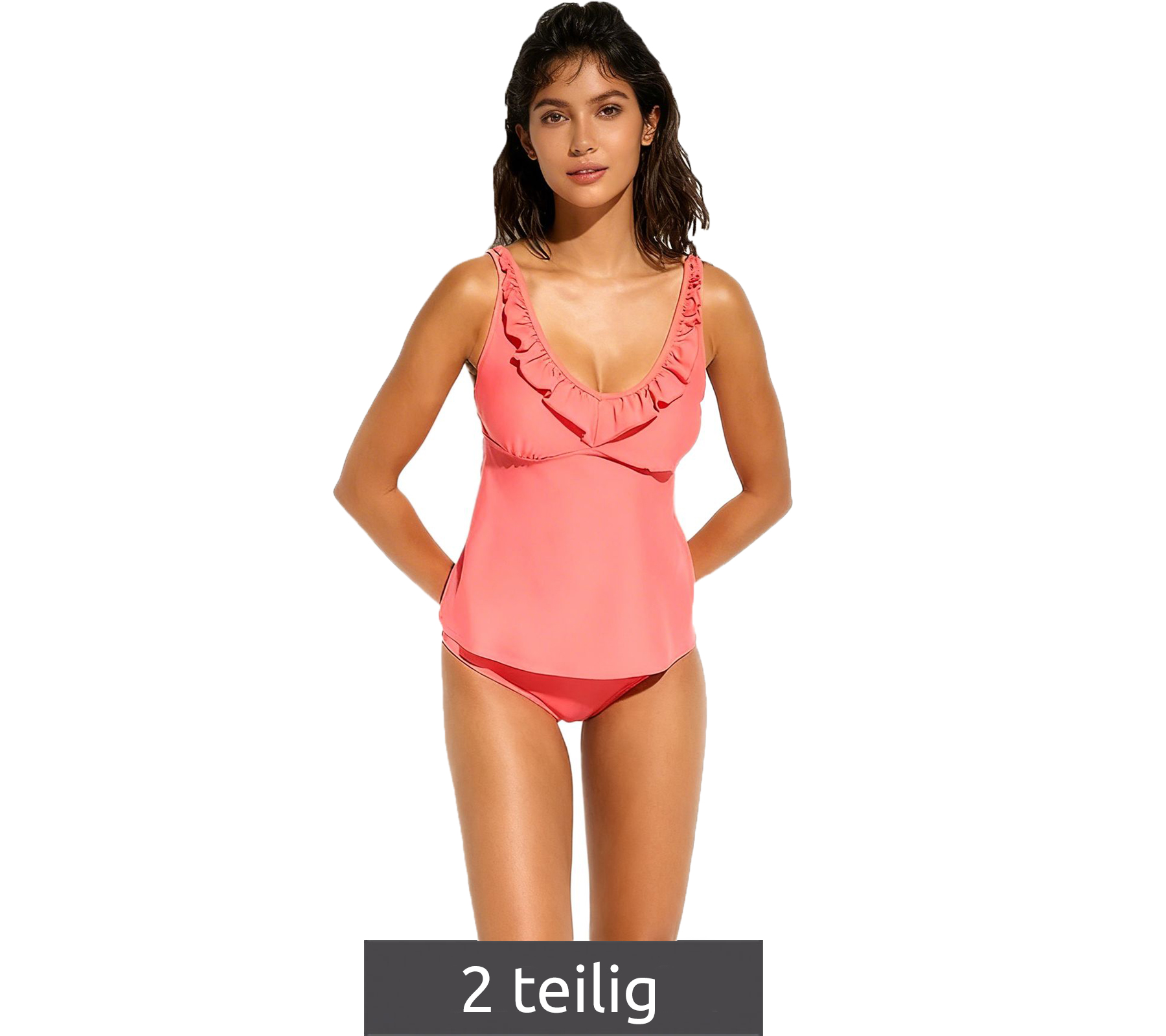 Stylisches 2-teiliges Damen Tankini -Set modische Badebekleidung Tankini Top und Slip für Strand & Sommer 960303 Orange
