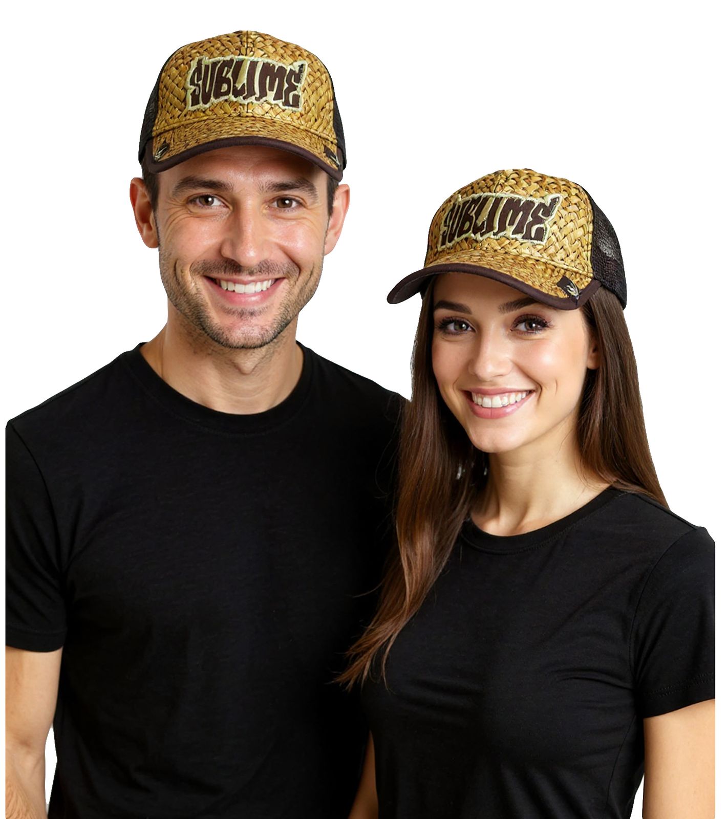 Sublime Unisex Trucker-Cap im Strohhut-Stil mit Logo-Stickerei stylische Baseball-Cap Fan-Artikel 8324SUB Beige/Braun