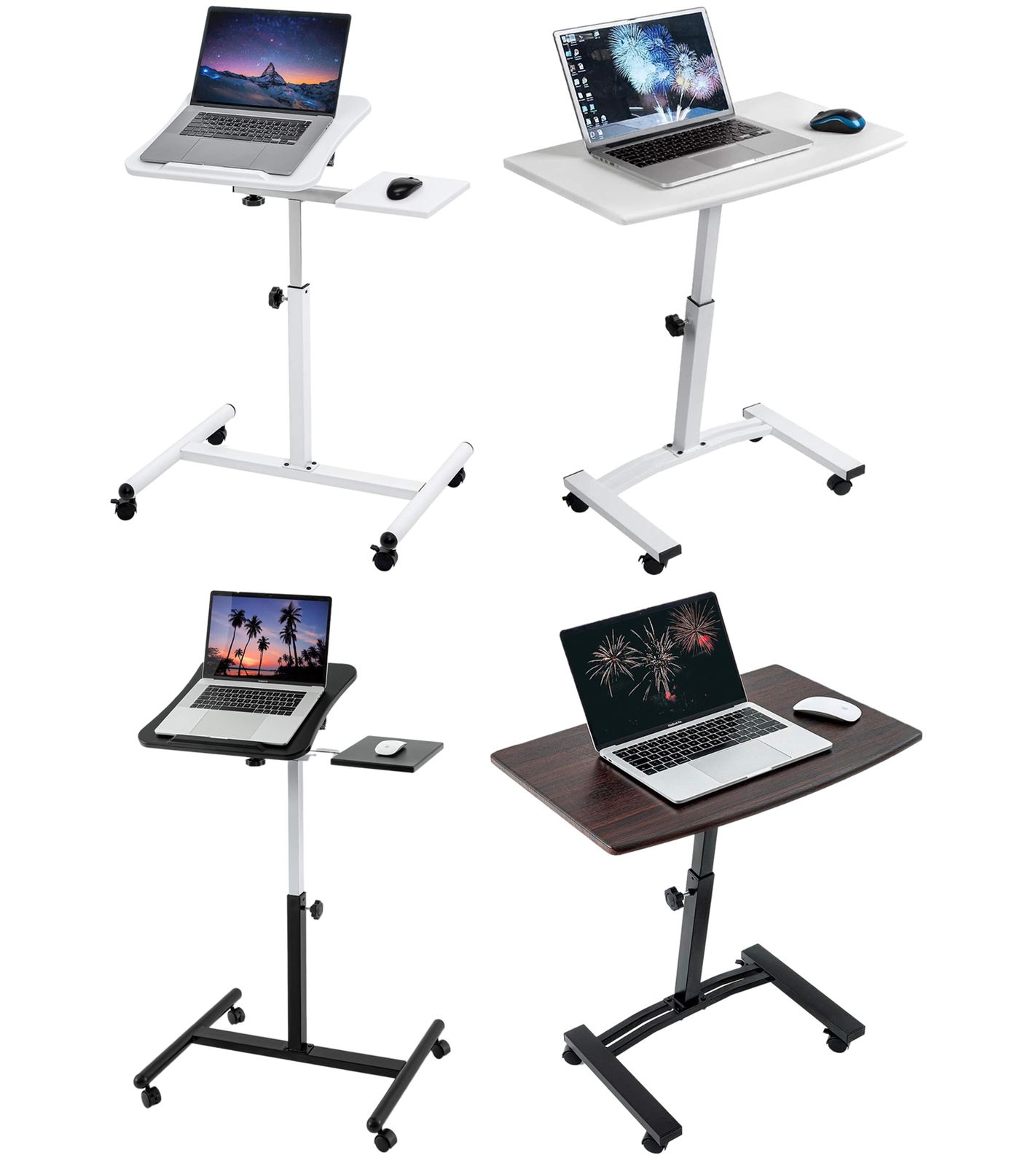 Tatkraft Laptop-Tisch höhenverstellbarer Arbeits-Tisch 360 Grad drehbare Räder Bett-Tisch Vanessa 40x45cm in Schwarz und Weiß oder Salute 60x40cm in Braun und Weiß