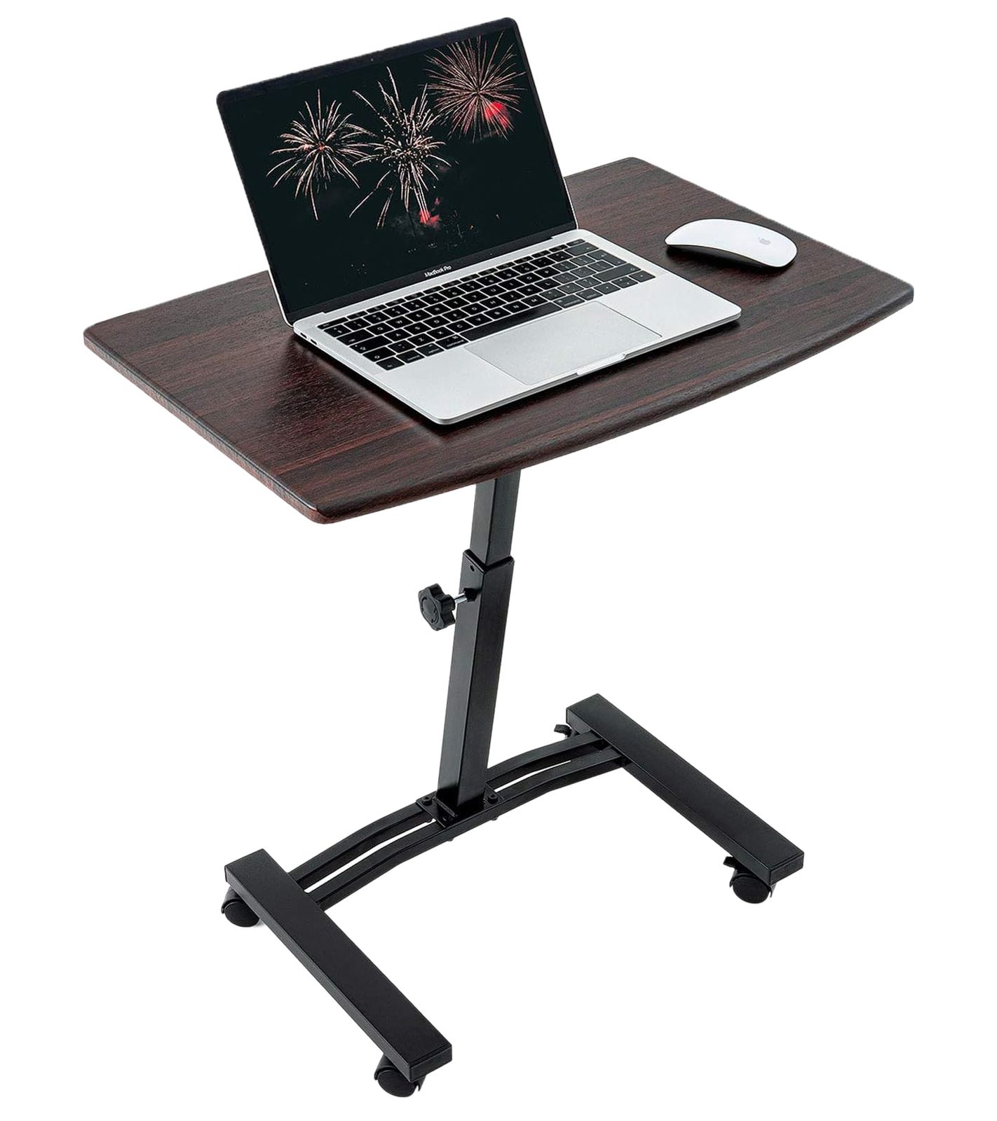 Tatkraft Salute Laptop-Tisch höhenverstellbarer Arbeits-Tisch mit Mausablage 360 Grad drehbare Räder Bett-Tisch 60x40cm 13353 Braun