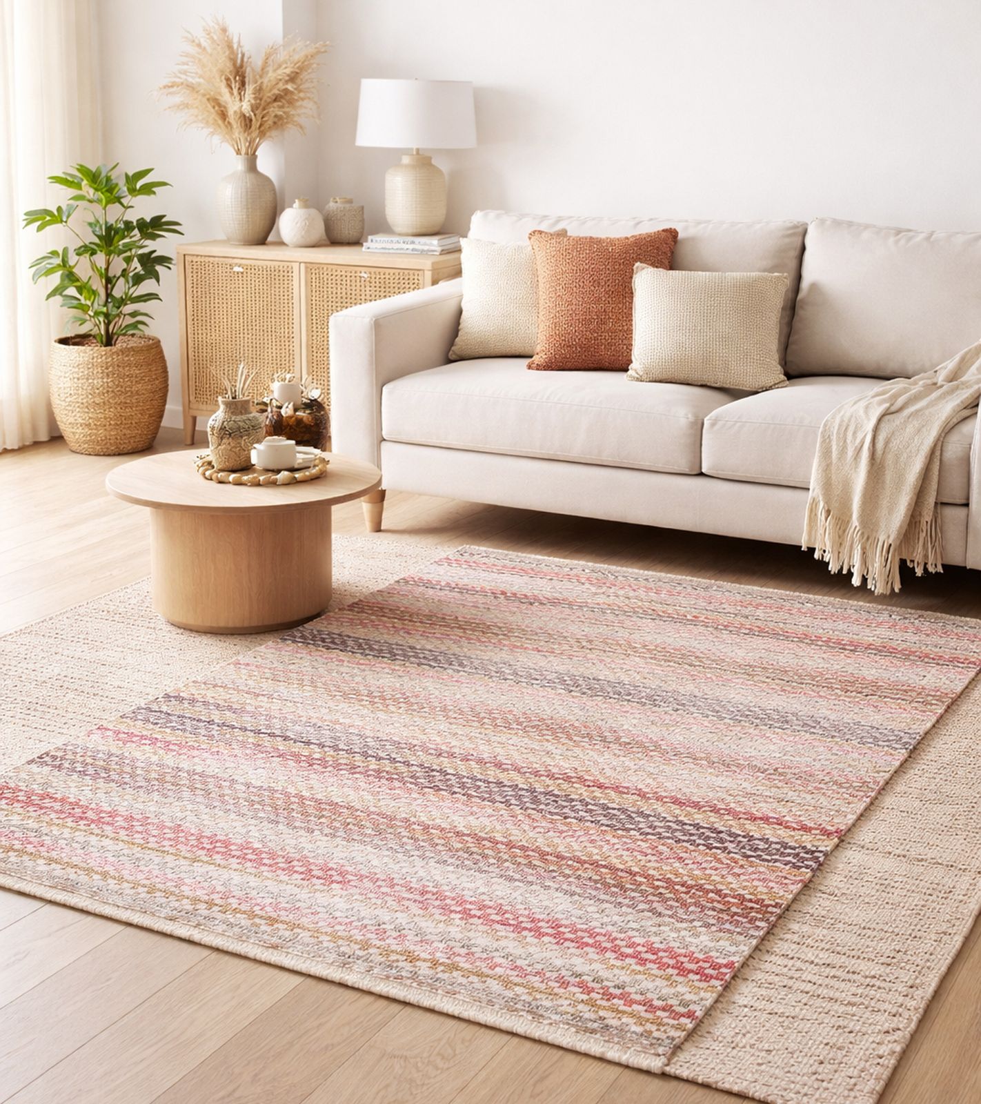 Teppich im Vinateg-Look Wohnzimmer-Teppich Wohnaccessoire Dekoteppich 926728 Braun/Beige/Rot