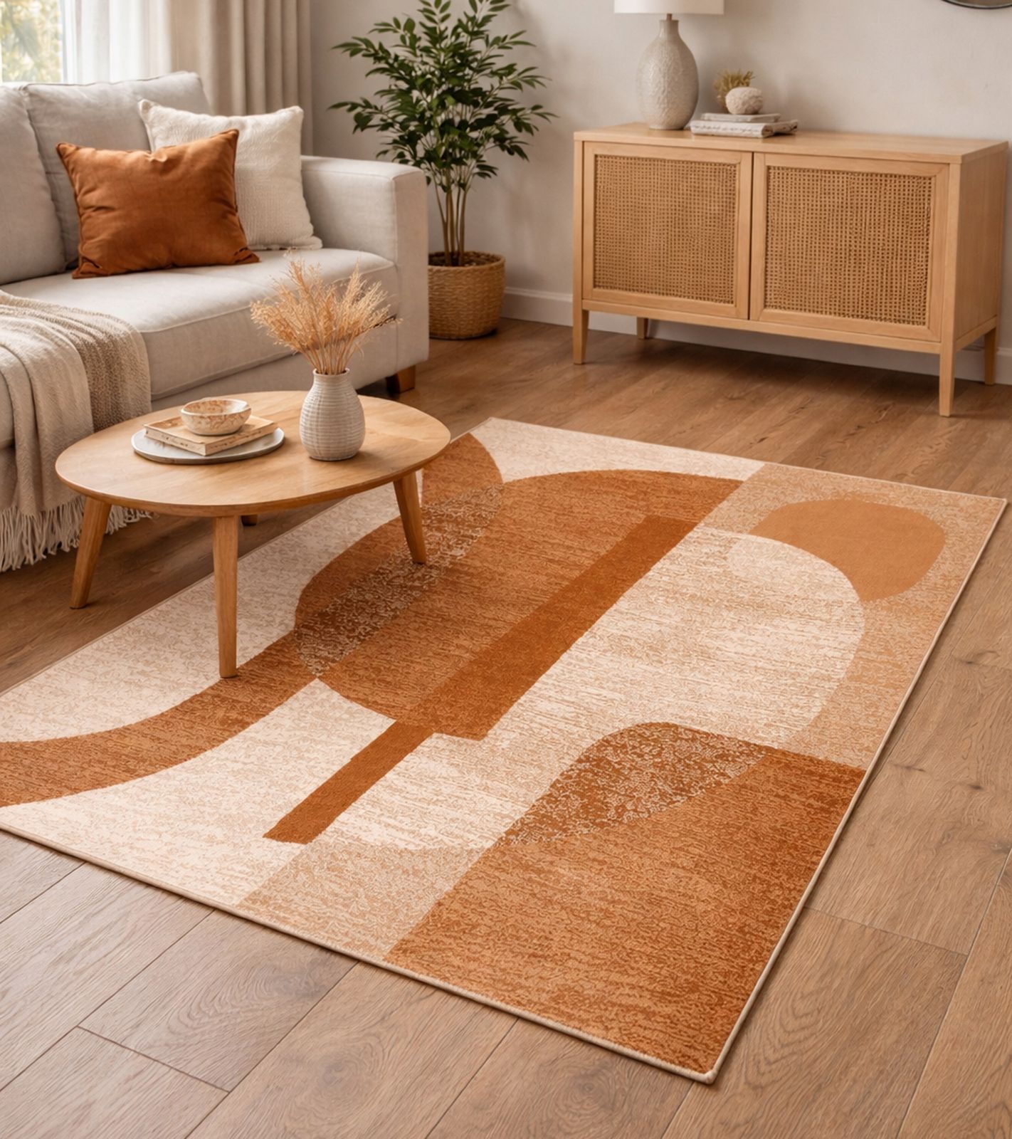 Teppich mit graphischer Musterung Wohnzimmer-Teppich Wohnaccessoire Dekoteppich 960976 Braun