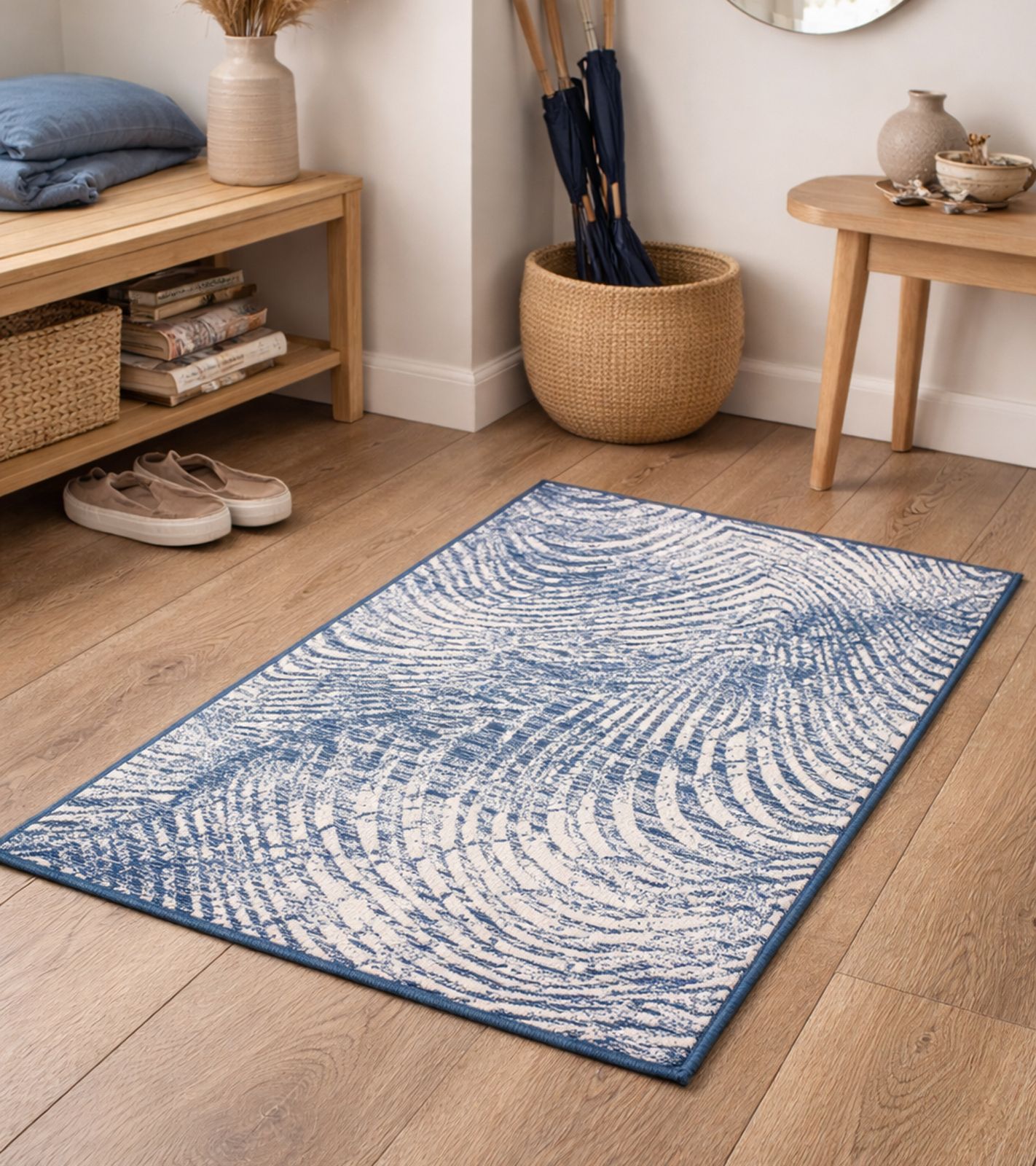 Teppich mit malerischer Musterung Wohnzimmer-Teppich Wohnaccessoire Dekoteppich 945822 Blau