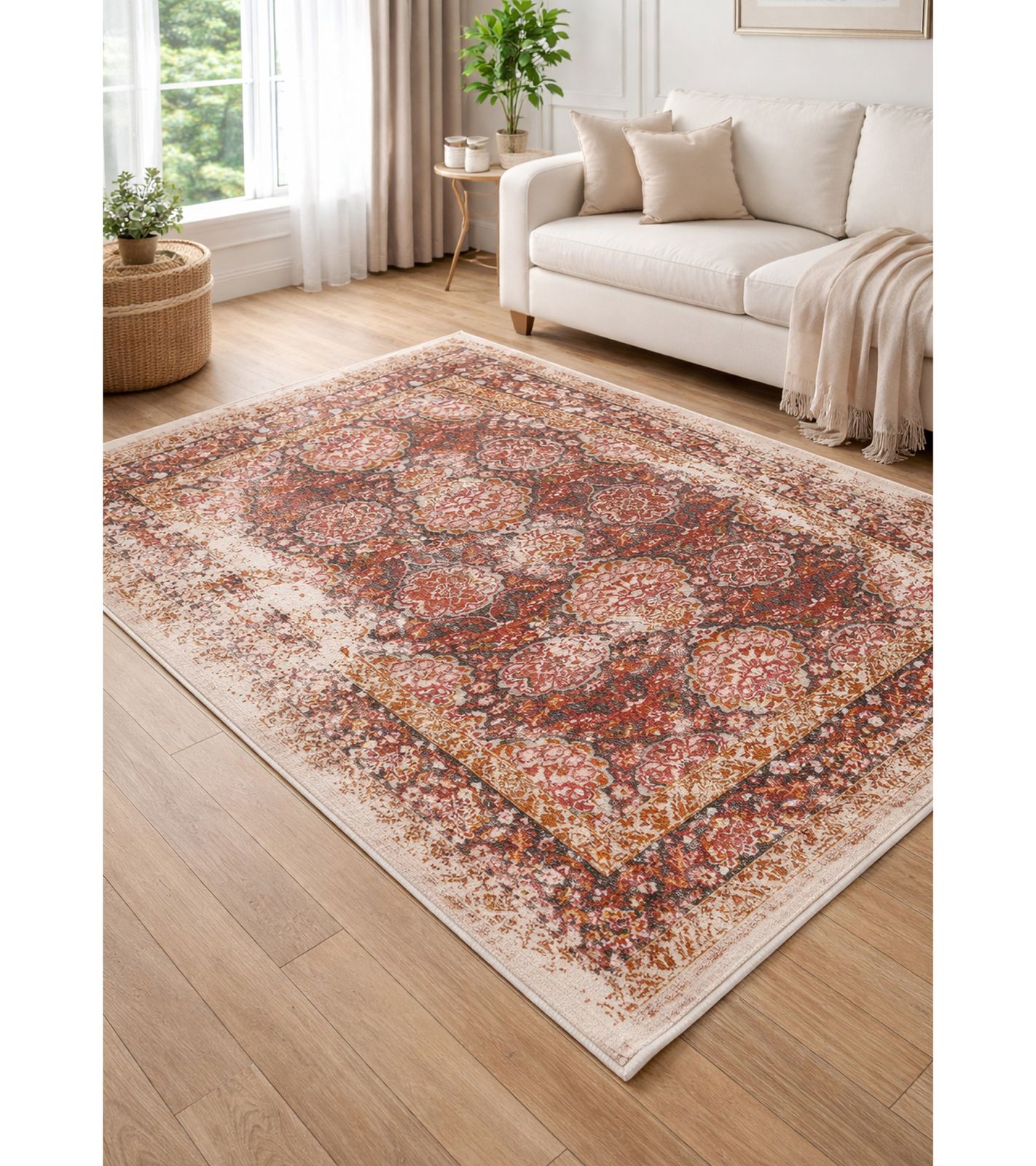 Teppich mit orientalischer Musterung Wohnzimmer-Teppich Wohnaccessoire Dekoteppich 939038 Rot/Weiß