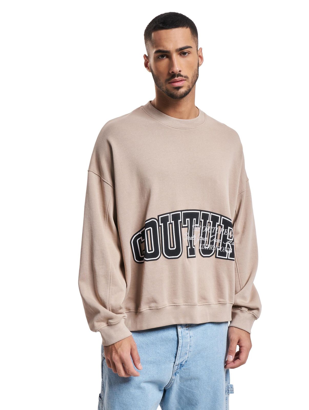 The Couture Club Sweatshirt mit Rundhalsausschnitt und Puff-Print in Beige