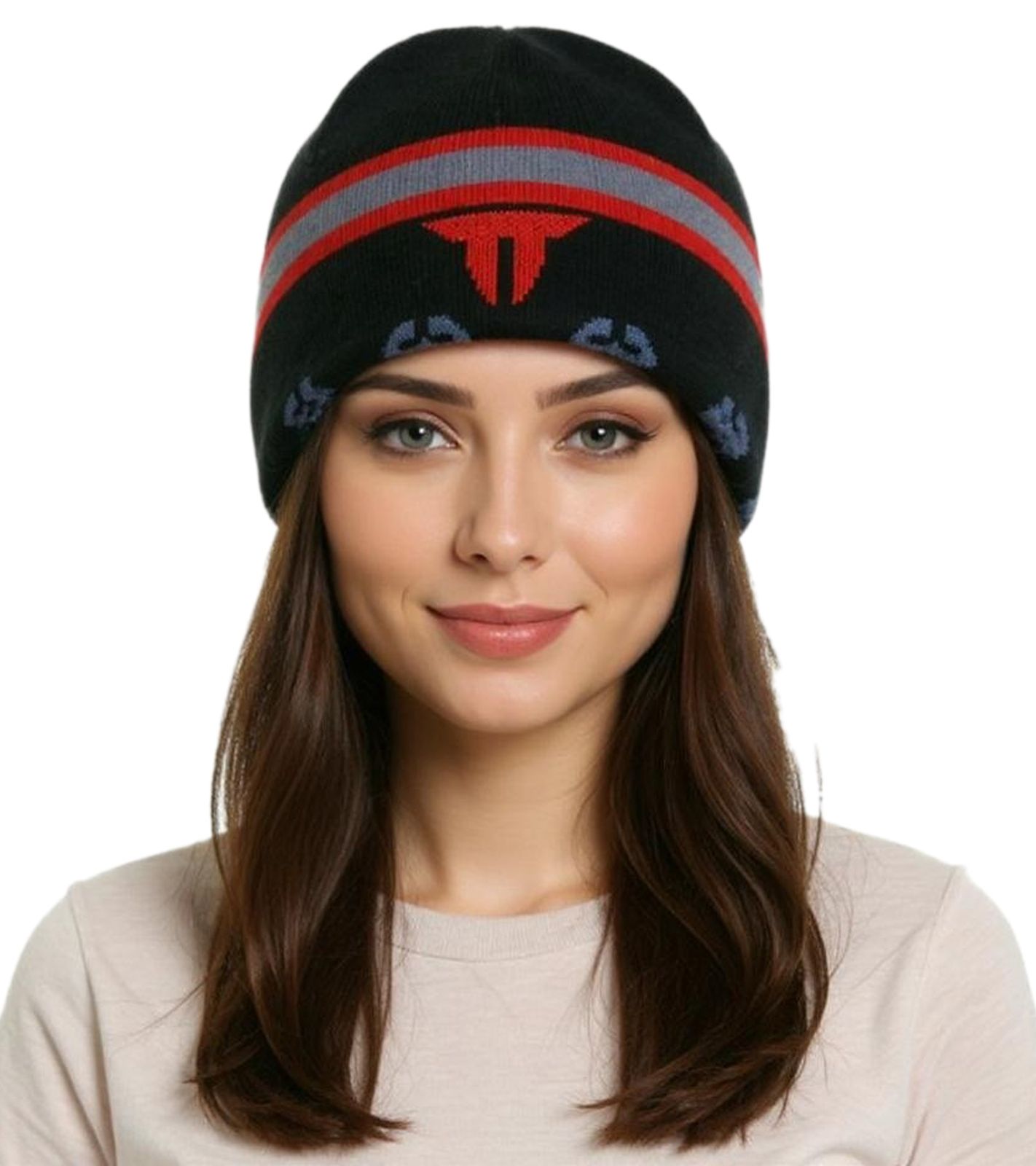 THROWDOWN Unisex Metal-Band Beanie Baumwoll-Mütze im klassischen Schnitt KC122367TDW Schwarz/Rot/Grau