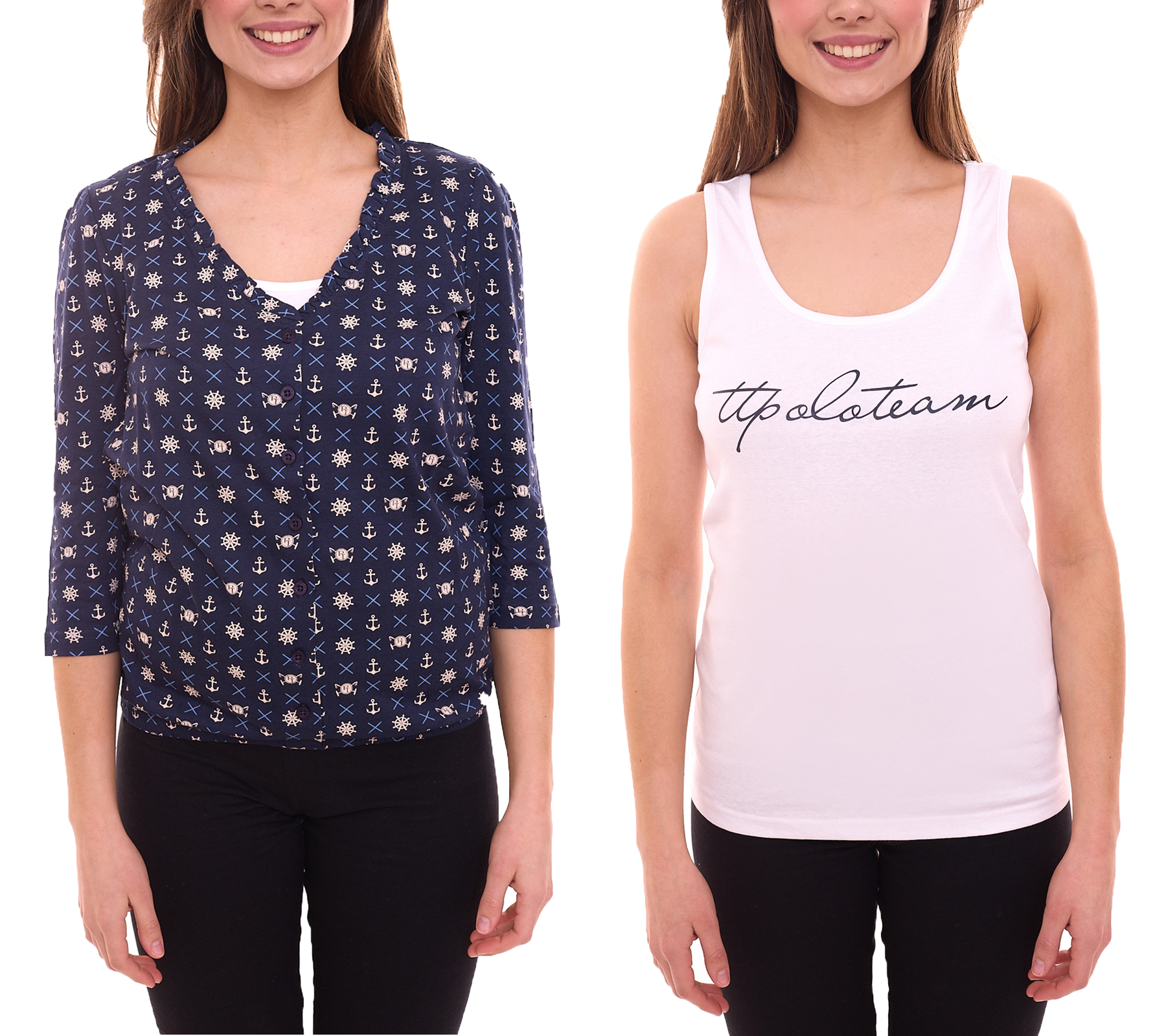 TOM TAILOR T-Shirt Set Damen Sommer-Shirt und Baumwoll-Top 21882004 Weiß/Blau