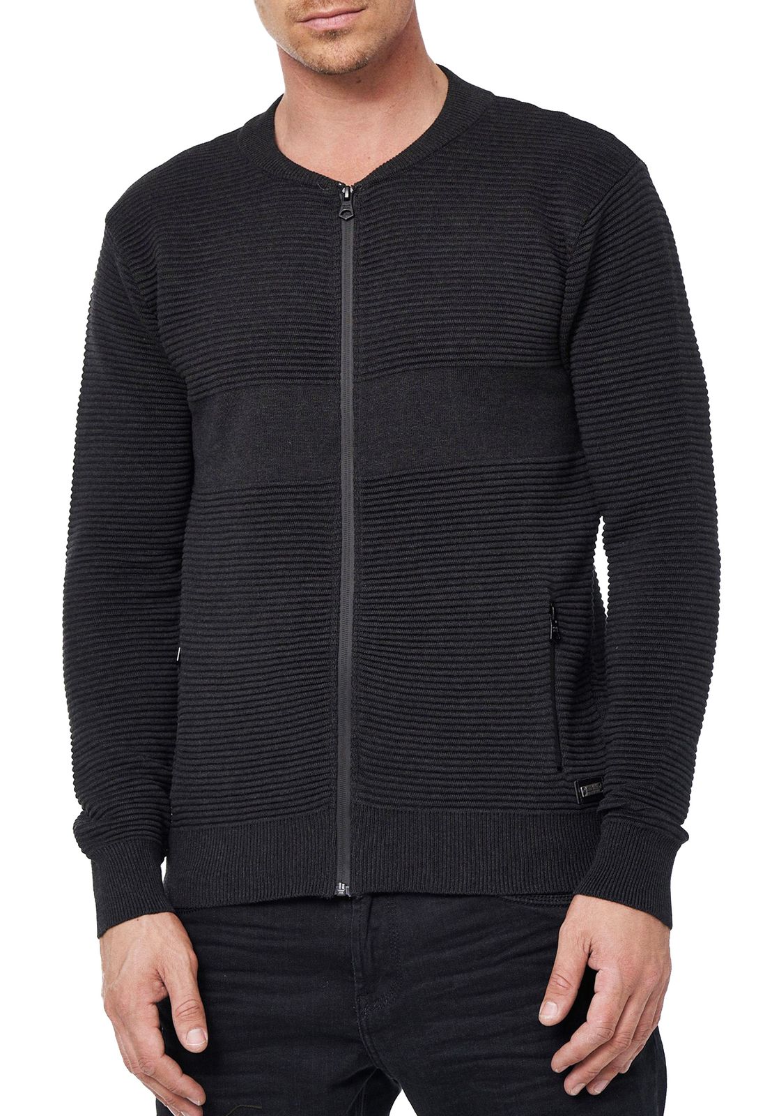 Trendige Herren Strick-Jacke im College-Look Sweat-Jacke Pullover 13337 Anthrazit