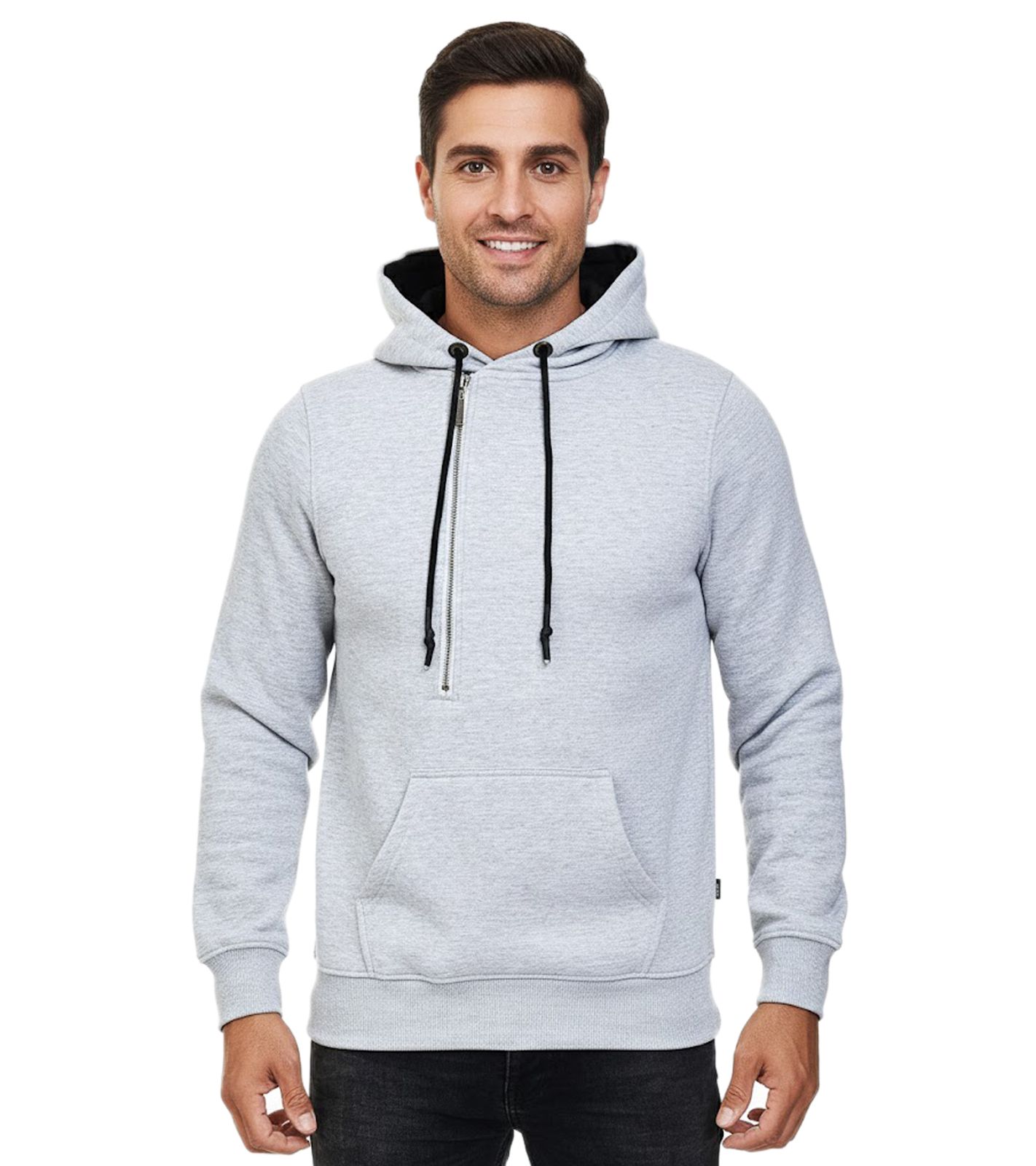 Trendiger Kapuzen-Pullover für Herren mit seitlichem Reißverschluss Hoodie Sweater 7006 Grau Melange