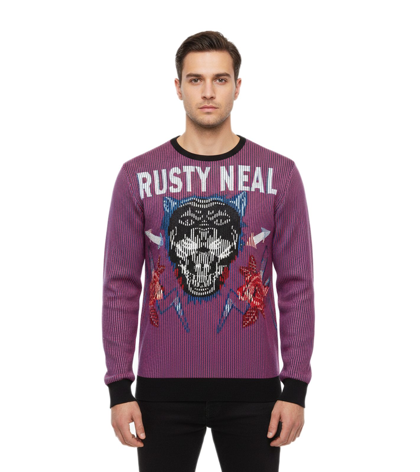 Trendiger Rundhals-Pullover für Herren mit großem Tiger-Print und Streifen-Design Sweater Sweatshirt 19143 Rot