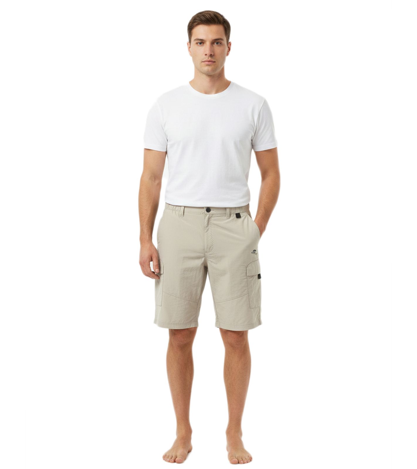 TRENTO Herren Cargo-Shorts leichte Freizeit-Shorts mit Logo-Stickerei kurze Hose Beige