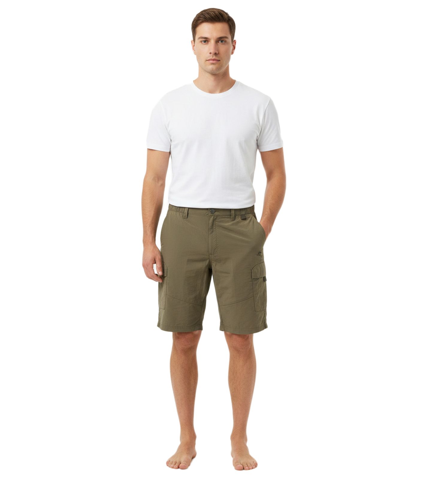 TRENTO Herren Cargo-Shorts leichte Freizeit-Shorts mit Logo-Stickerei kurze Hose Oliv-Grün