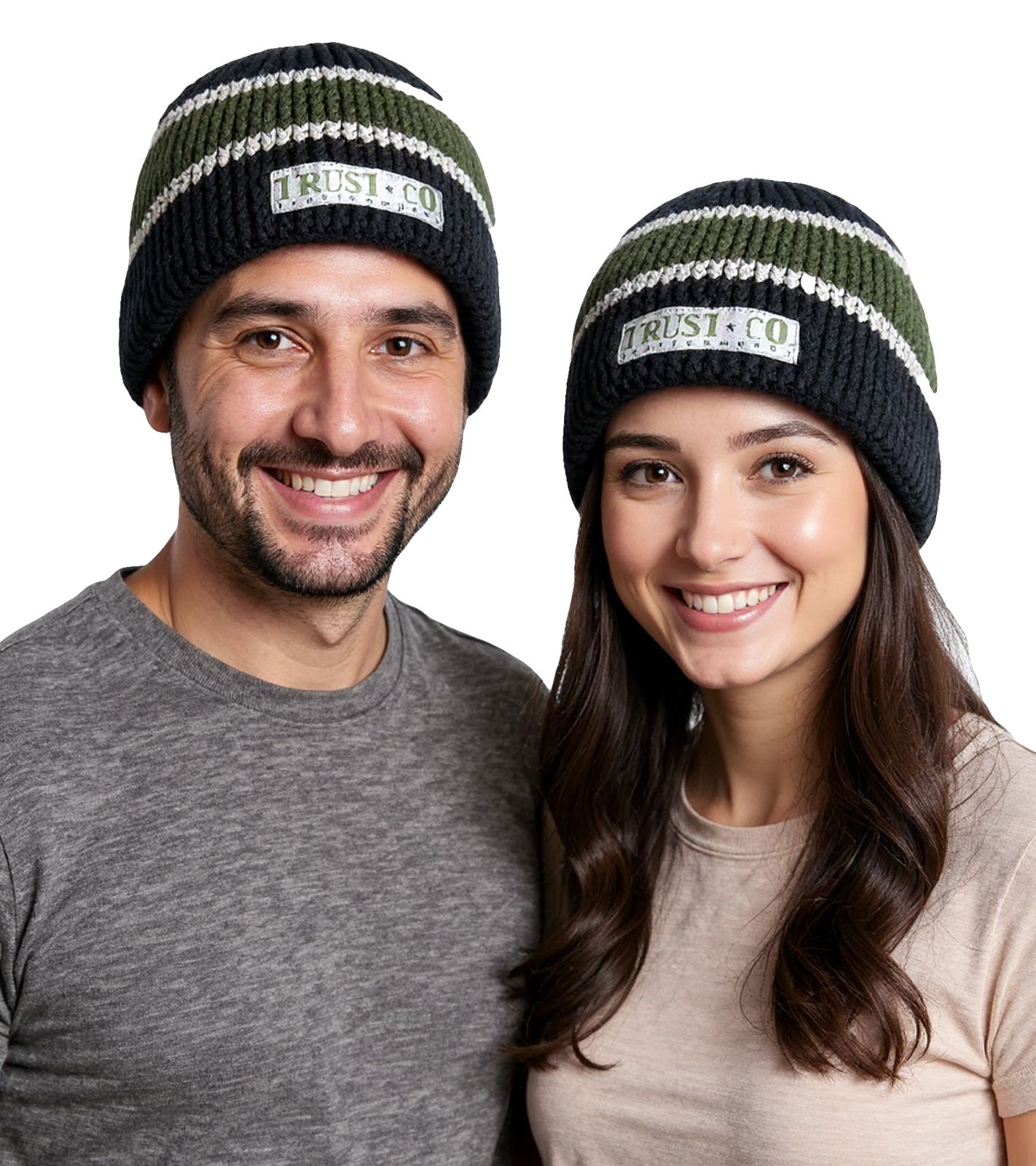 Trust Co Unisex Häkel-Mütze Winter-Mütze weiche Strick-Mütze mit Streifen Baumwoll-Mütze 1551TRT Navy/Weiß/Grün
