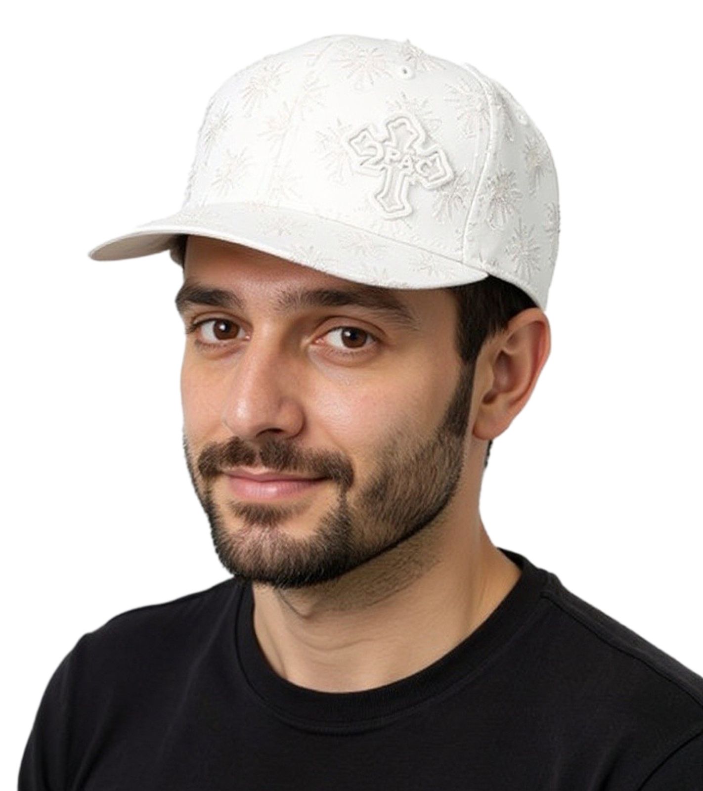 Tupac Damen und Herren Hip Hop Cap mit Kreuz-Stickerei 2PAC Flat-Rim TC108767TUP4 Weiß