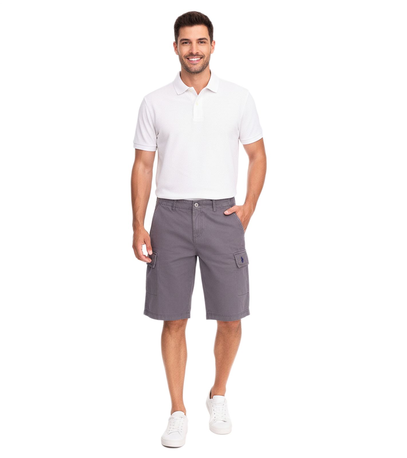 U.S. POLO ASSN. Herren Freizeit-Cargo Shorts leichte Freizeit-Shorts mit U.S. Polo Stickerei kurze Hose 143 68147 52661 381 Grau