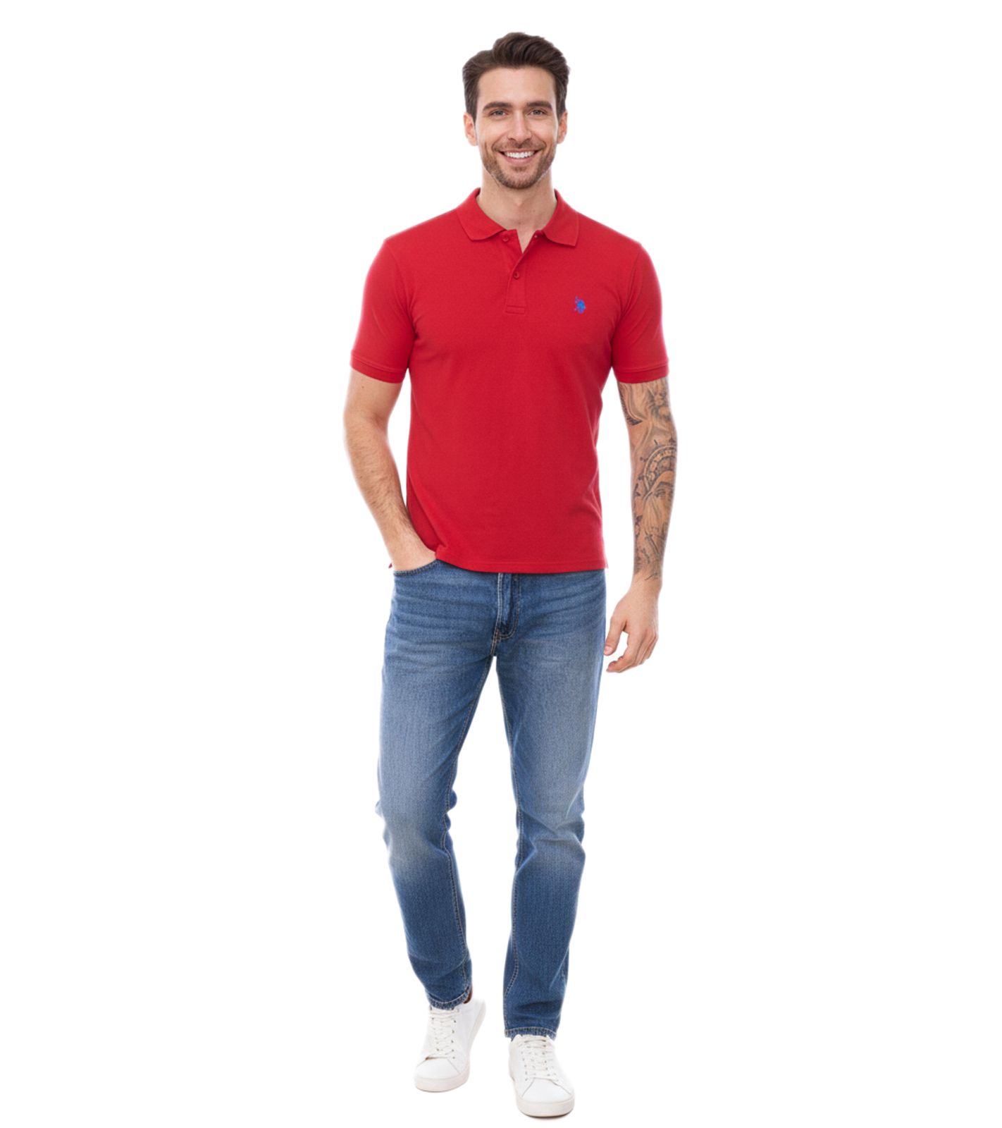 U.S. POLO ASSN. Herren Polo-Shirt Basic-Shirt Baumwoll-Shirt Kurzarm-Shirt 197 61092 52520 155 Rot/Blau