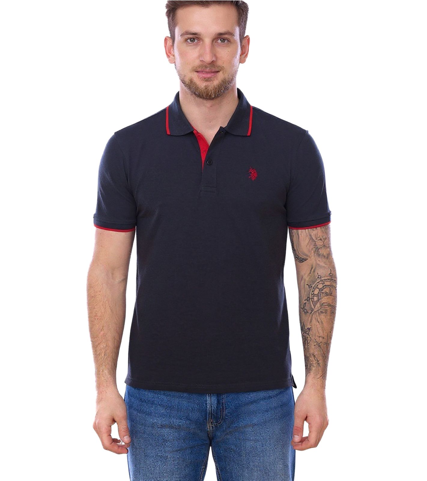 U.S. POLO ASSN. Herren Polo-Shirt Basic-Shirt Baumwoll-Shirt Kurzarm-Shirt 197 66835 52520 297 Grau/Rot