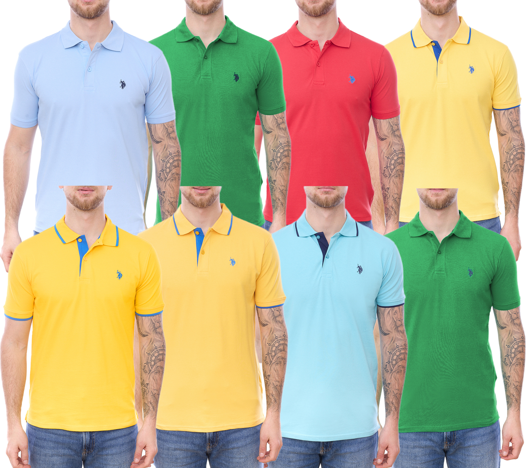 U.S. POLO ASSN. Herren Polo-Shirt schlicht oder mit farblichen Akzenten Basic-Shirt Baumwoll-Shirt Kurzarm-Shirt Gelb, Blau, Rot, Grün, Türkis, Hellblau, Schwarz
