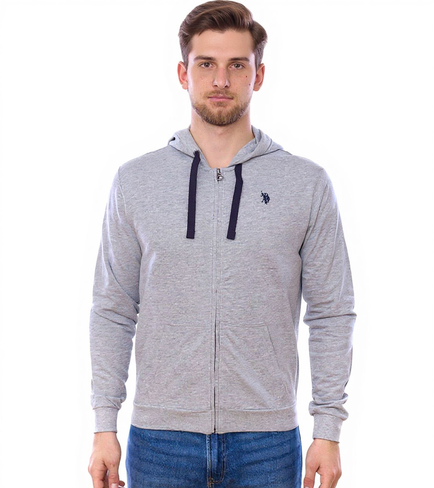 U.S. POLO ASSN. Herren Sweat-Jacke mit Kapuze Baumwoll-Jacke Pullover 162 62510 52191 282 Grau