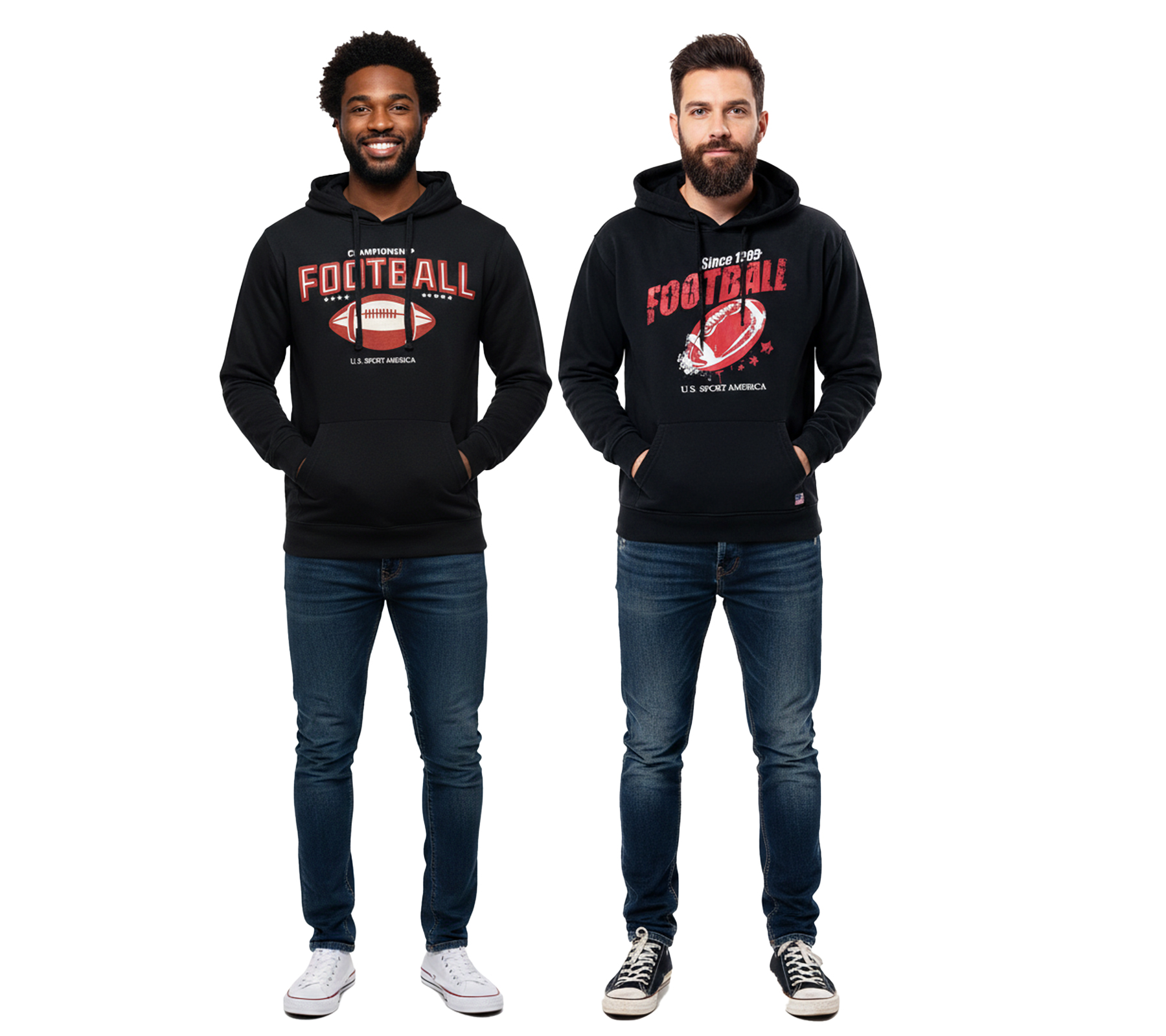 U.S. SPORT AMERICA Herren Hoodie mit Kapuze und Football-Motiv Baumwoll-Pullover Freizeit-Hoody in Schwarz oder Dunkelblau
