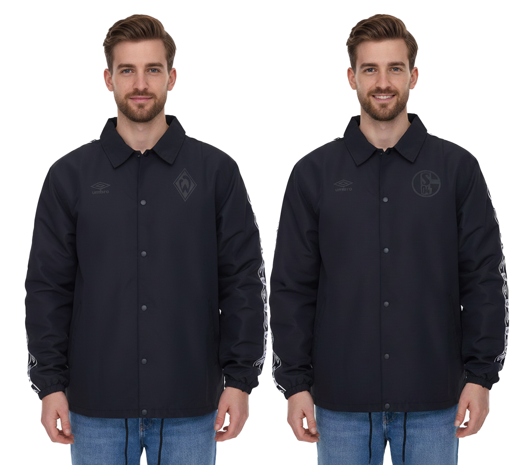 umbro Bundesliga Jacke Herren Übergangs-Jacke Alltags-Jacke mit Kent-Kragen SV Werder Bremen oder FC Schalke 04 Schwarz