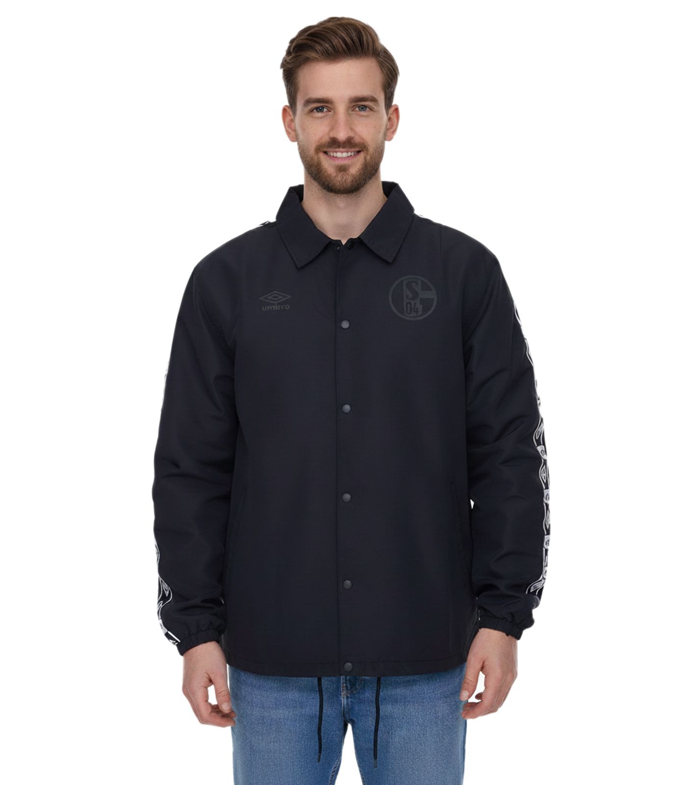 umbro FC Schalke Herren Übergangs-Jacke Alltags-Jacke mit Kent-Kragen UMJM0436 060 Schwarz