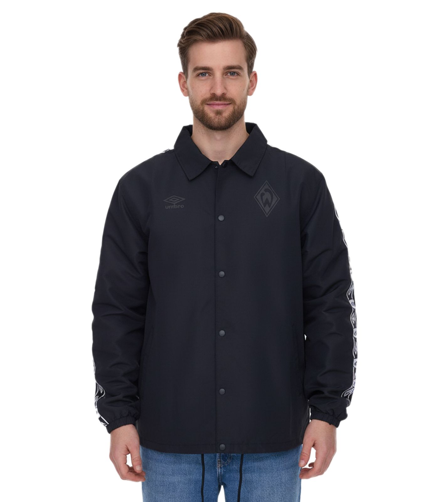 umbro SV Werder Bremen Herren Übergangs-Jacke Alltags-Jacke mit Kent-Kragen UMJM0427-060 Schwarz