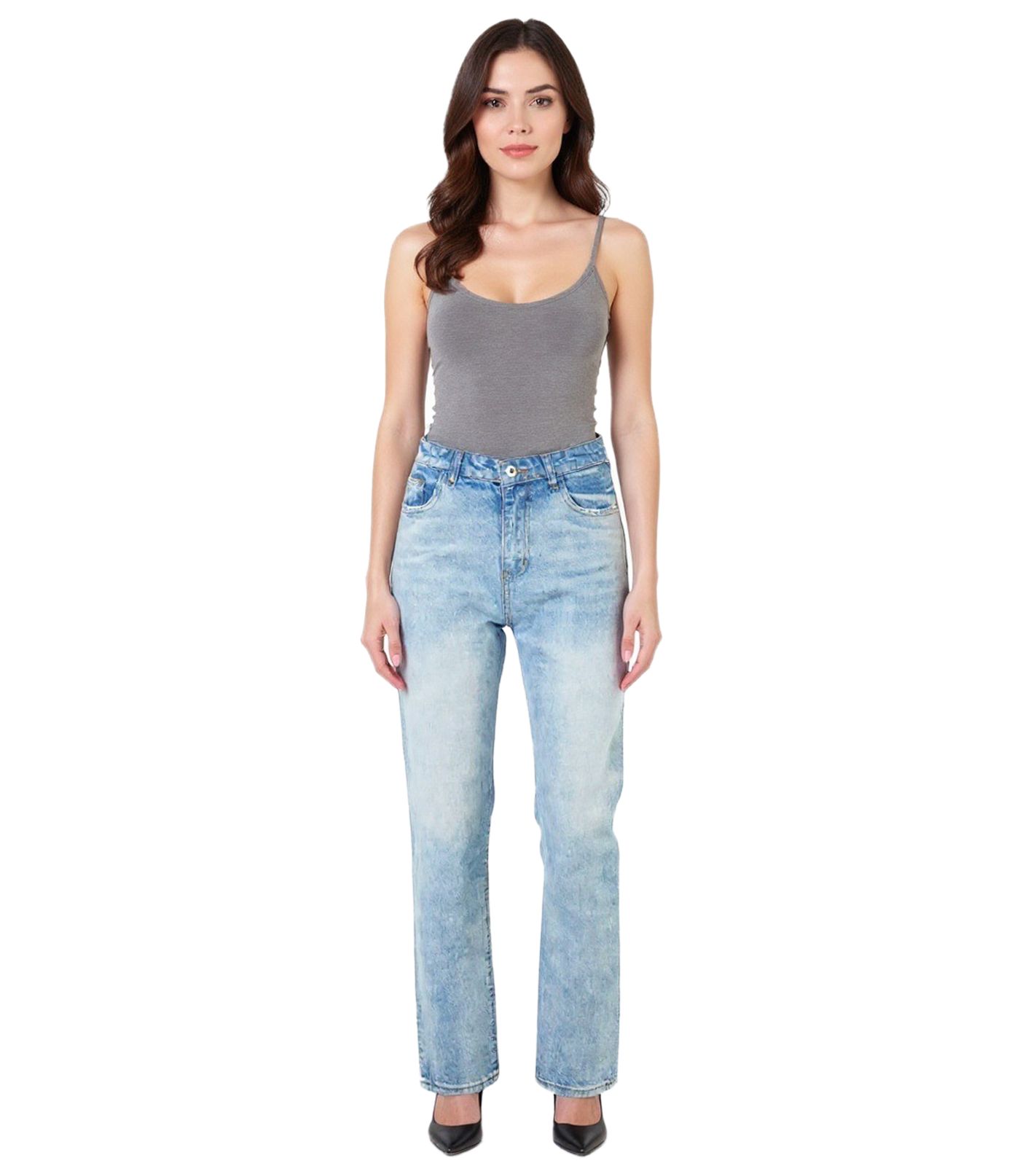 UNEFFECTED Damen Destroyed Denim Straight Fit Jeans Baumwolle eisblau
