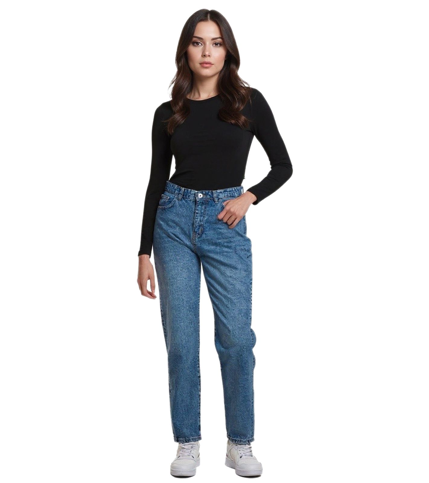 UNEFFECTED Damen Destroyed Straight Fit Jeans Baumwolle mittelblau