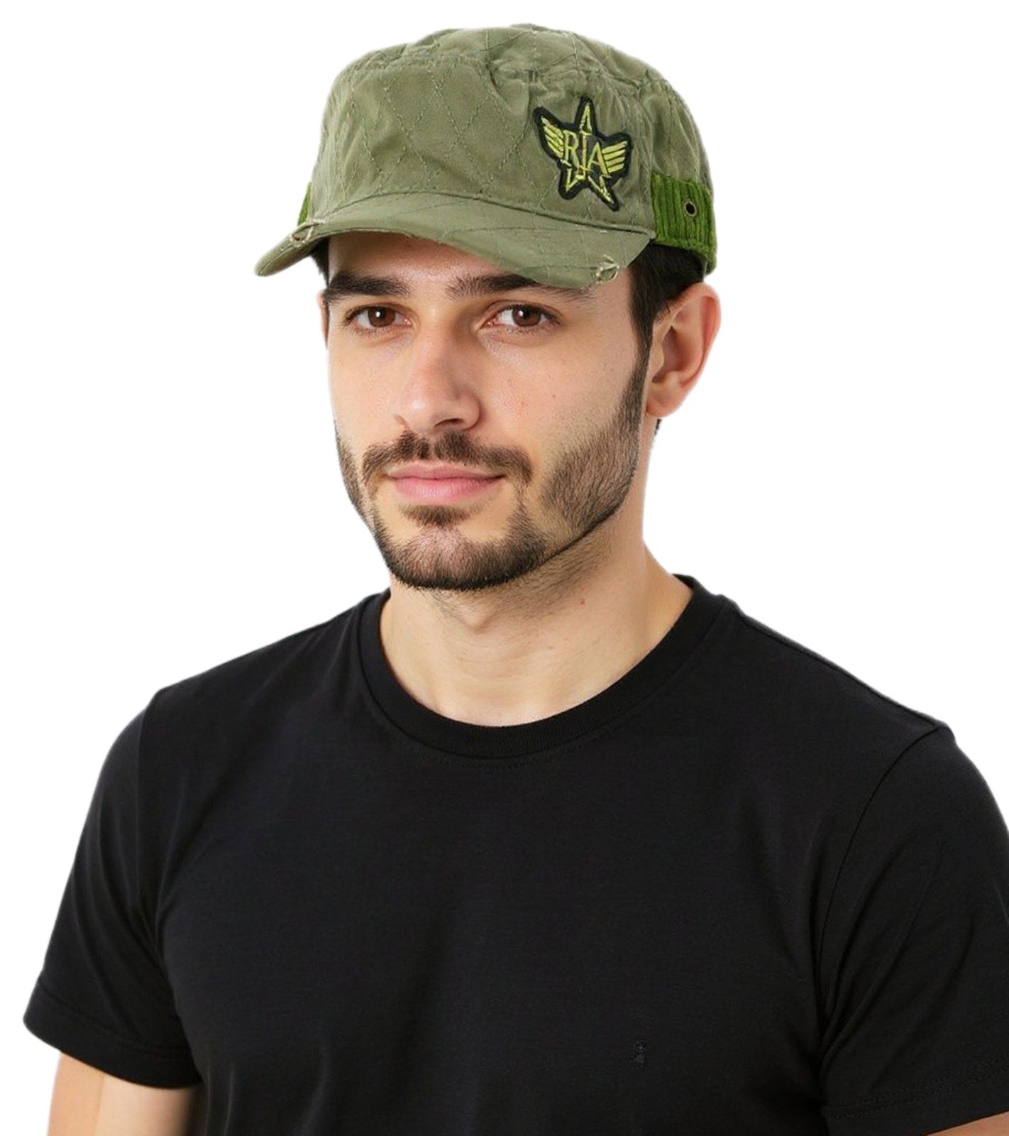 Unisex Cap Baumwoll-Cap im millitärischen Schnitt mit leicht gebogenen Schnitt Feldmütze FC110821RJA Olivgrün