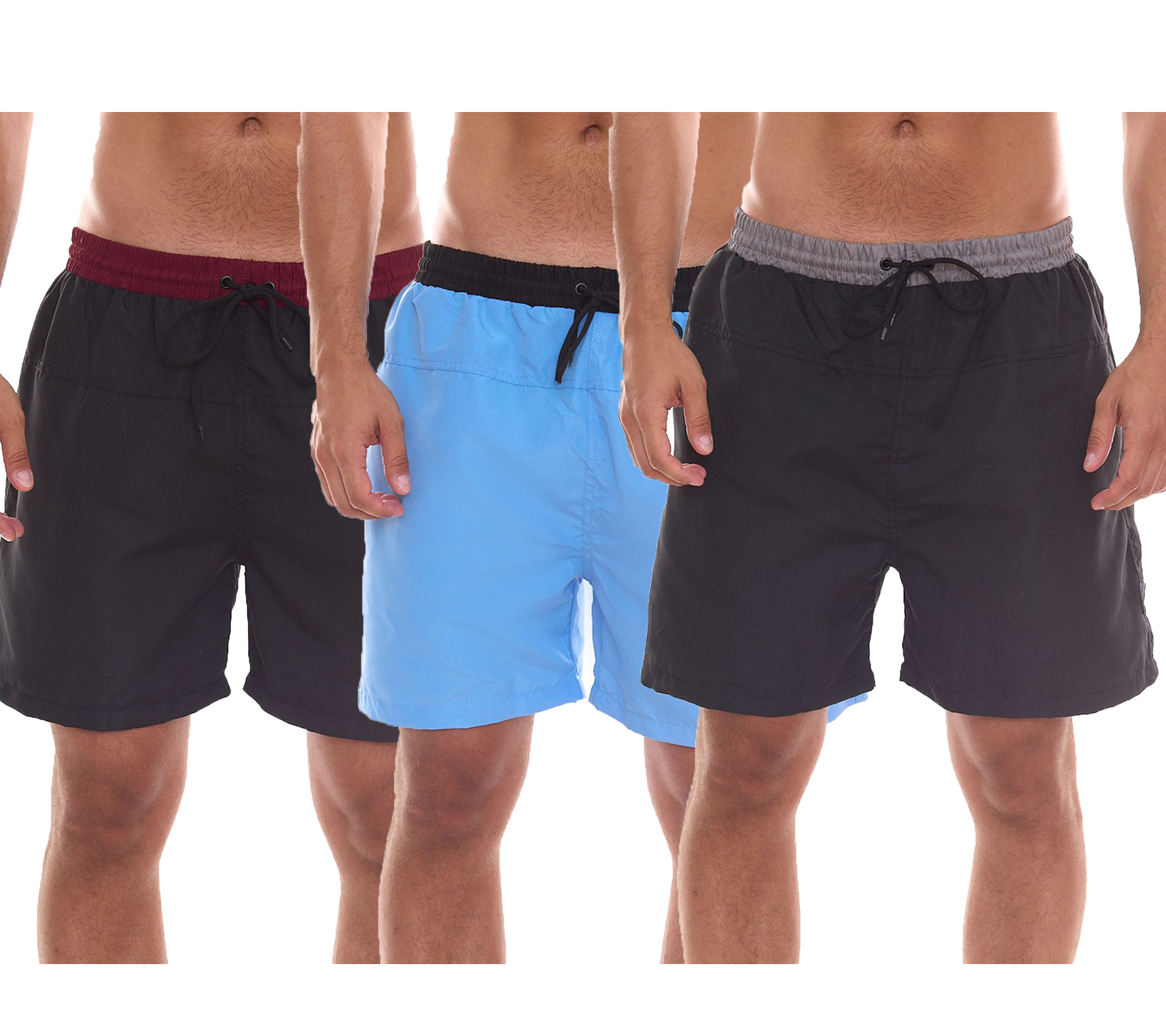 urban ace Herren Badeshorts schnell trocknende Bade-Hose mit Kordelzug ohne Innenslip Blau, Schwarz/Rot oder Schwarz/Grau