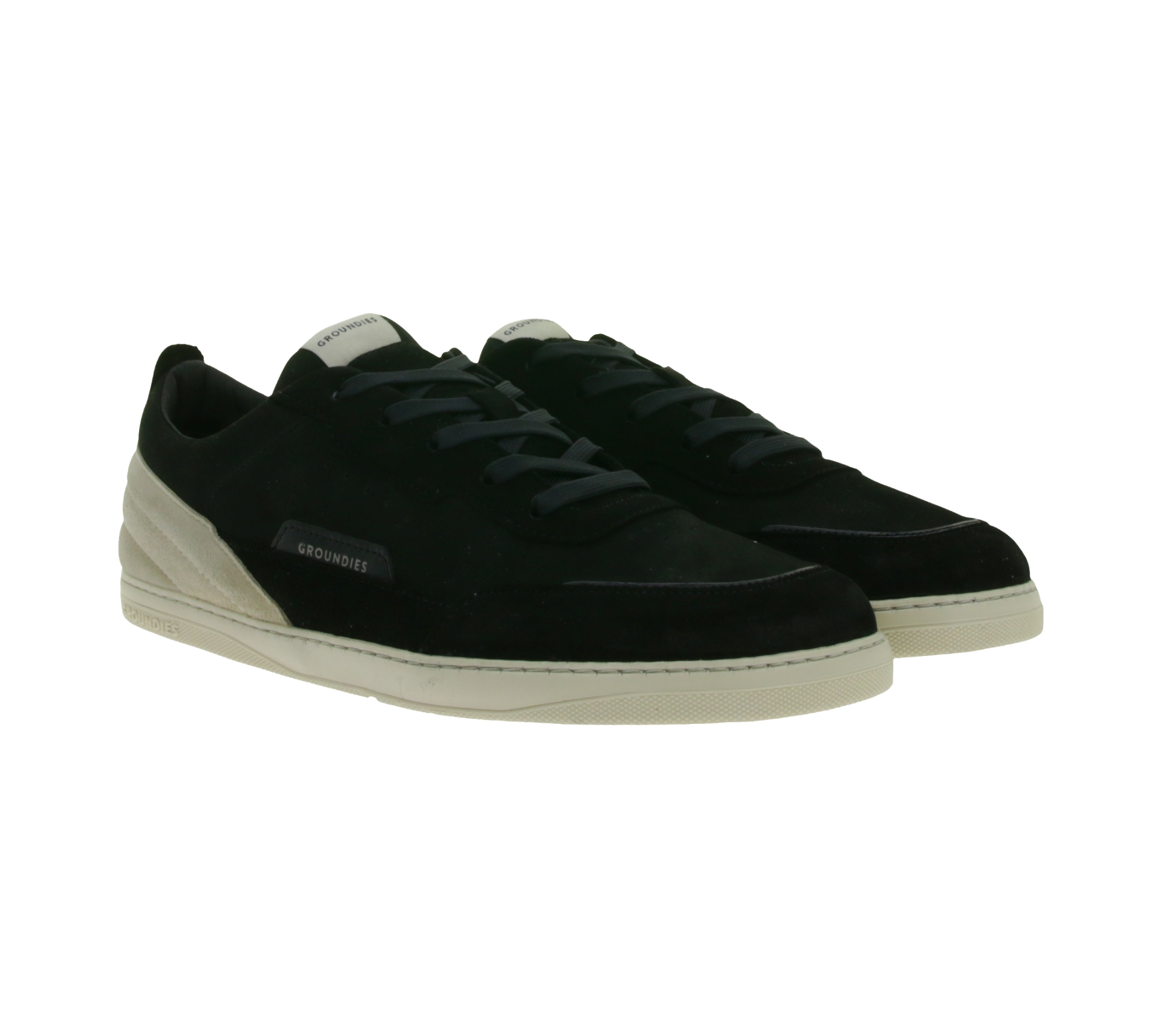 urbane GROUNDIES Barfußschuhe Zurich Herren Low-Top Echtleder Sneaker mit TrueSense Sohle Schnür-Schuhe GND-270260-01 Schwarz/Beige