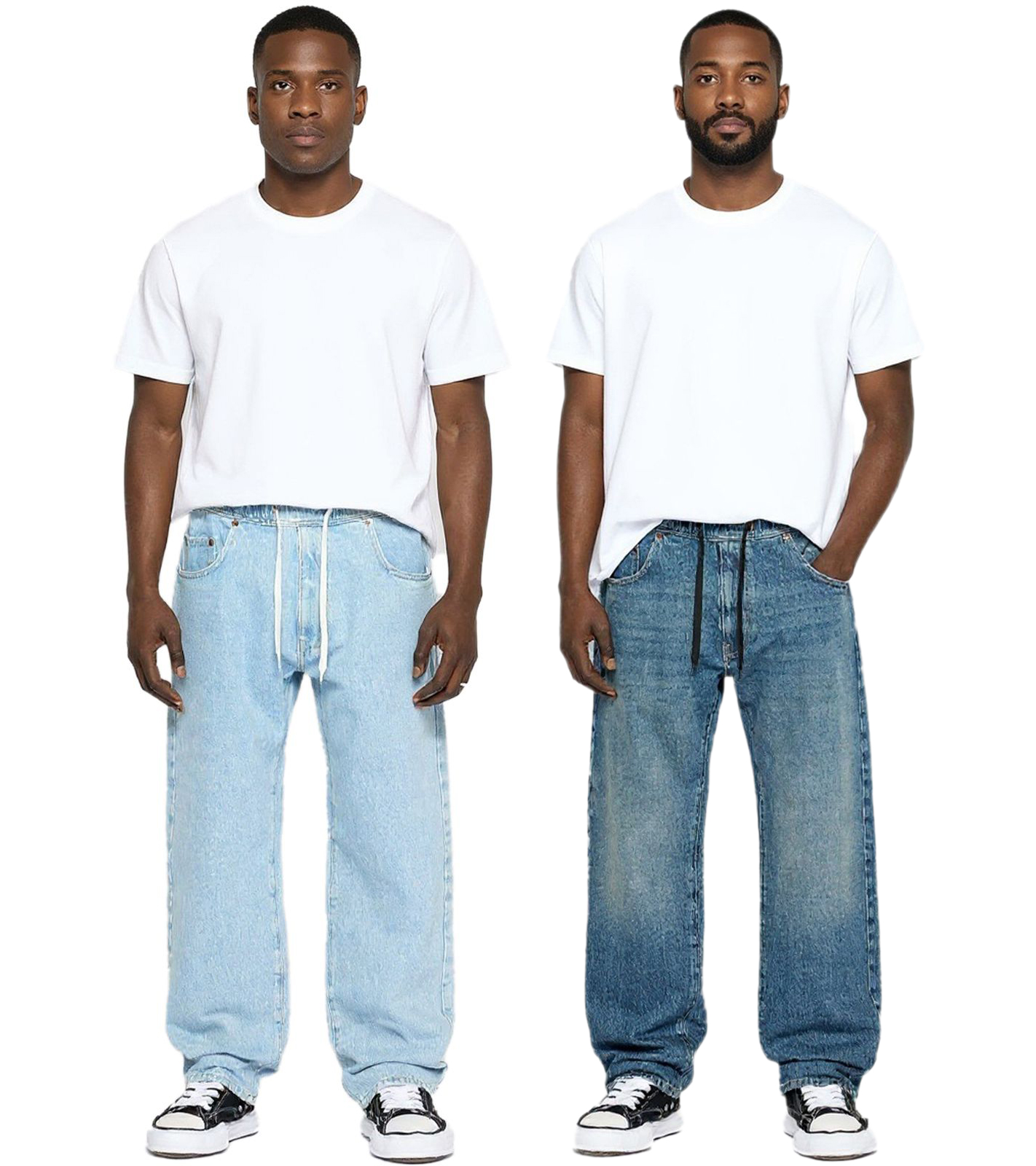 urbane Herren Baggy-Pants mit Bindeband Jeans im Jogger-Stil Denim-Hose BR-12000 in Dunkel-Blau oder Hell-Blau