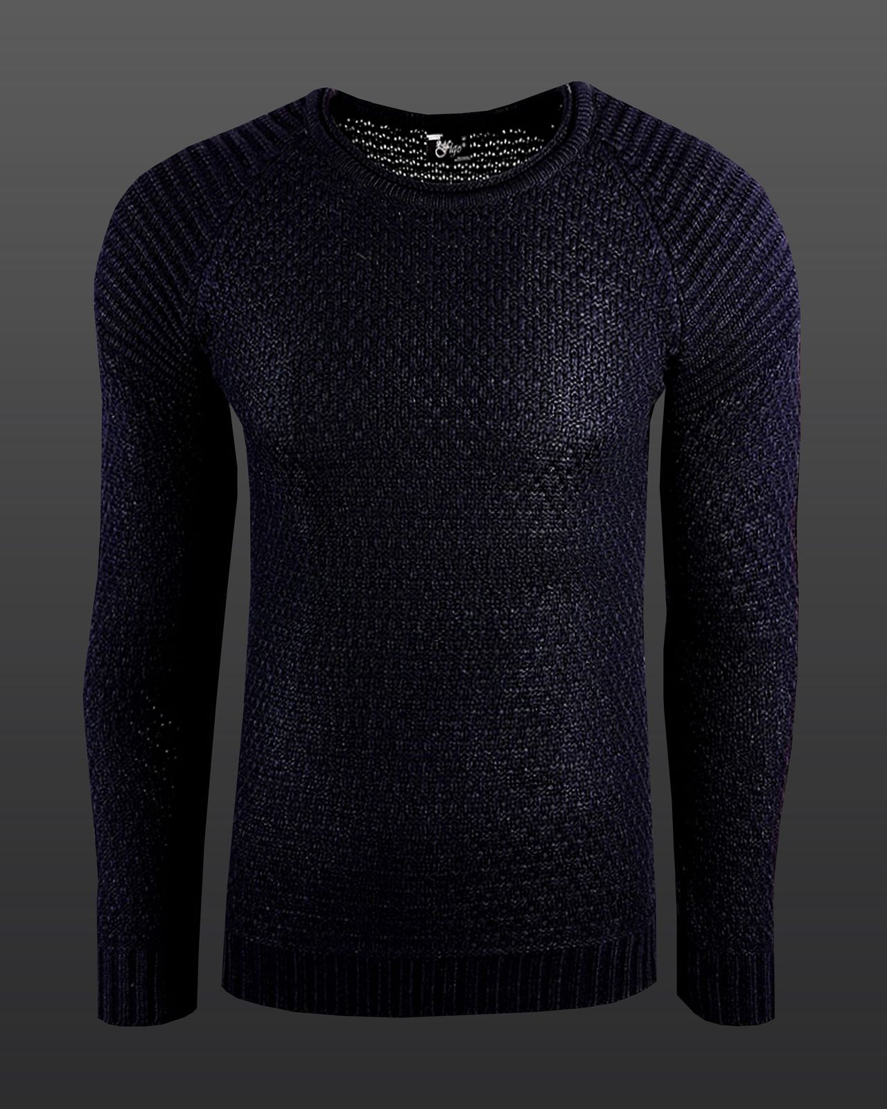 Urbaner Herren Feinstrick-Pullover Rundhals-Sweater Biker Knitwear Streetwear 6240 Marine