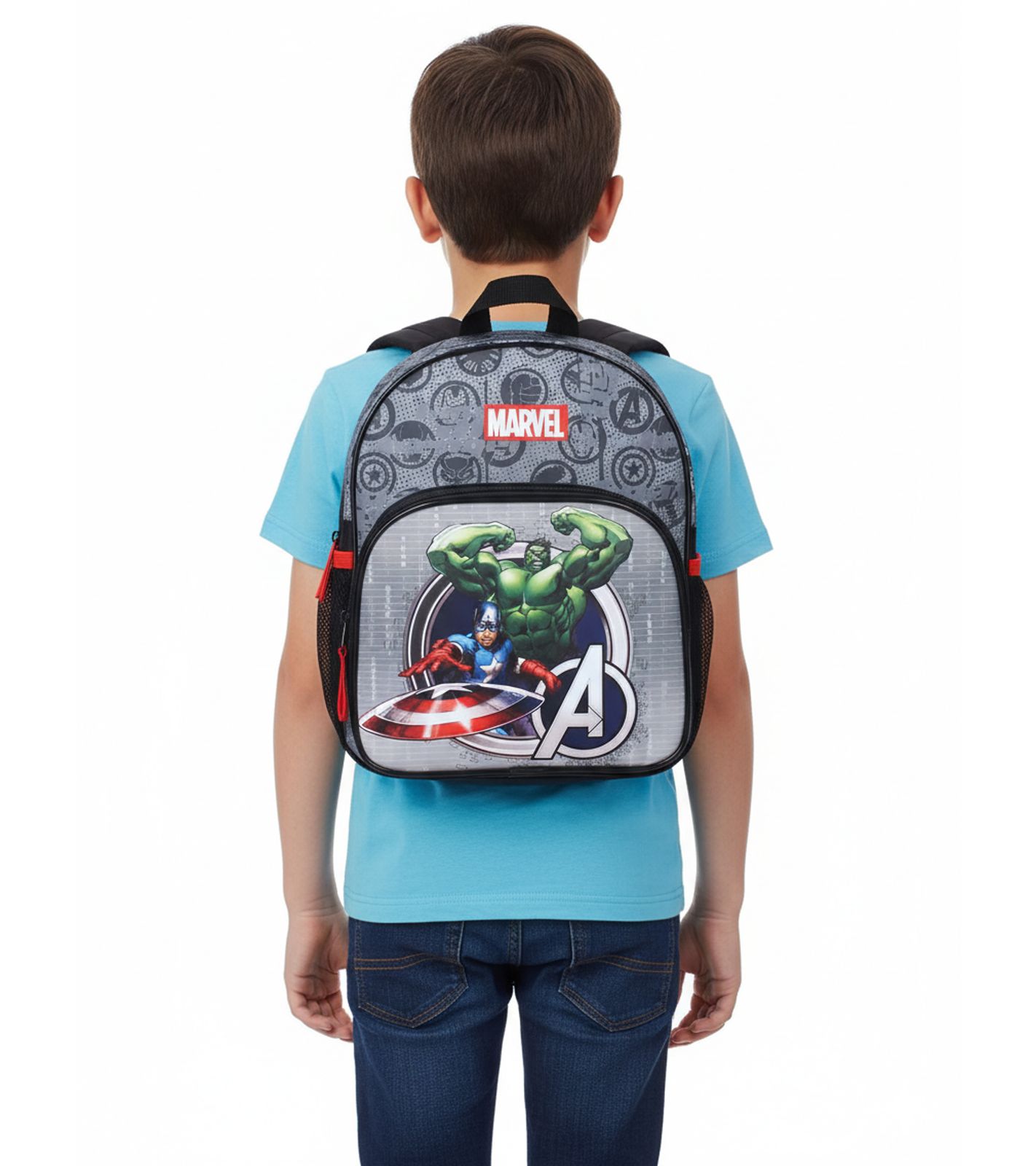 VADOBAG Kinder Rucksack im Avengers-Design mit Hulk und Captain America-Print Tages-Rucksack Kindergarten-Rucksack 5L 202-3612 Grau