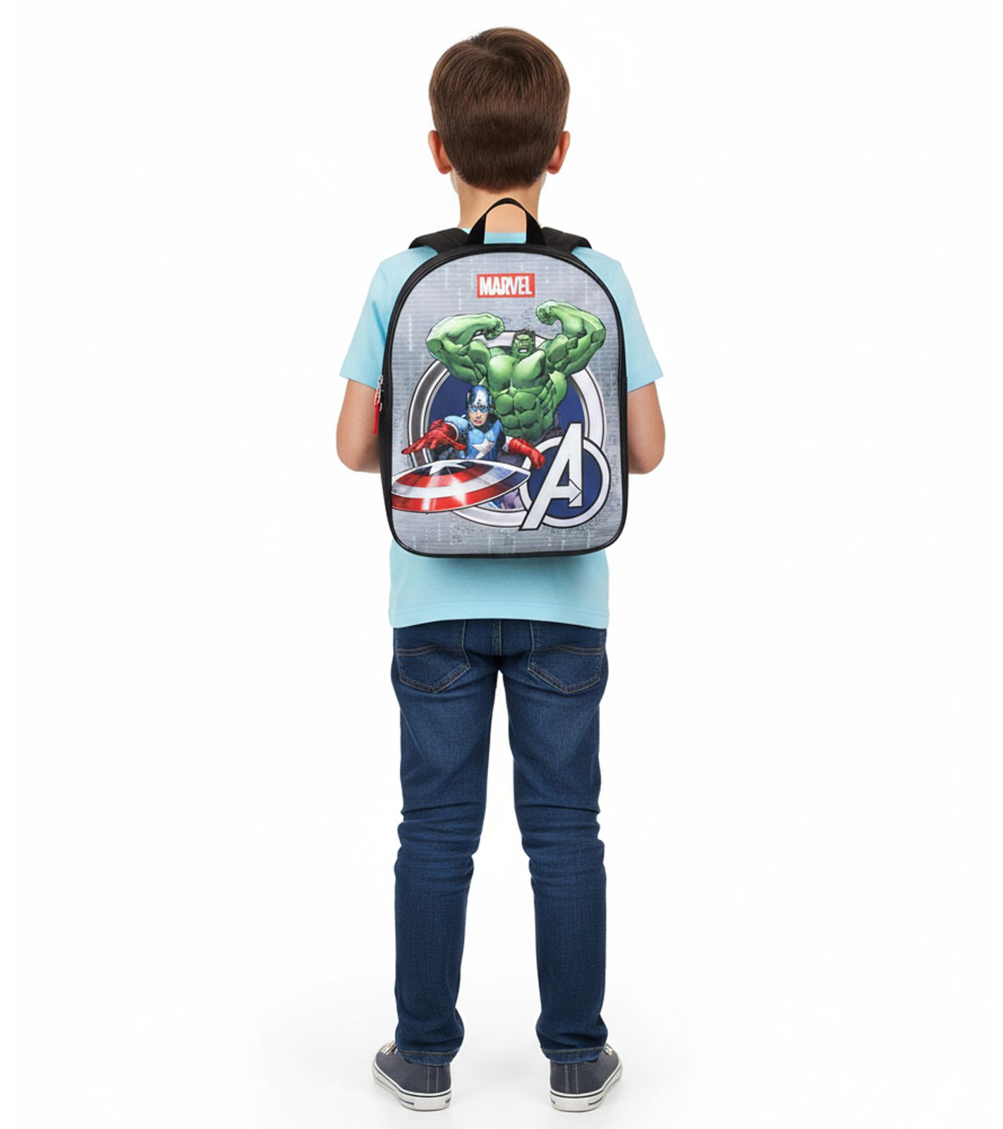 VADOBAG Kinder Rucksack im Avengers-Design mit Hulk und Captain America-Print Tages-Rucksack Kindergarten-Rucksack 5L 202-3999 Grau