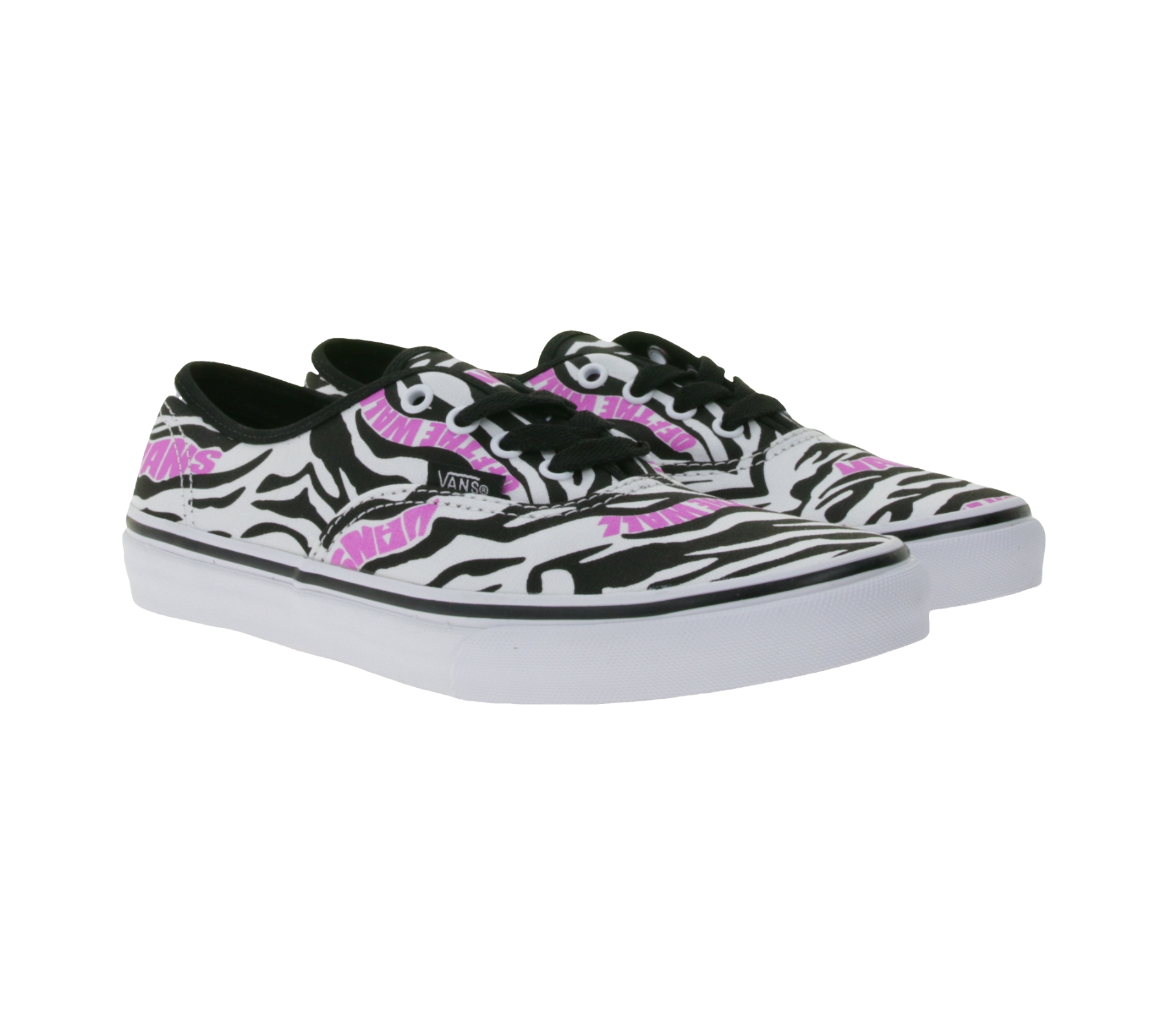 VANS Authentic Kinder Canvas-Sneaker im Zebra-Design Schnür-Schuhe mit pinkem Schriftzug Teenager Mädchen Zebra Daze VN0A4UH3BMA1 Schwarz/Weiß
