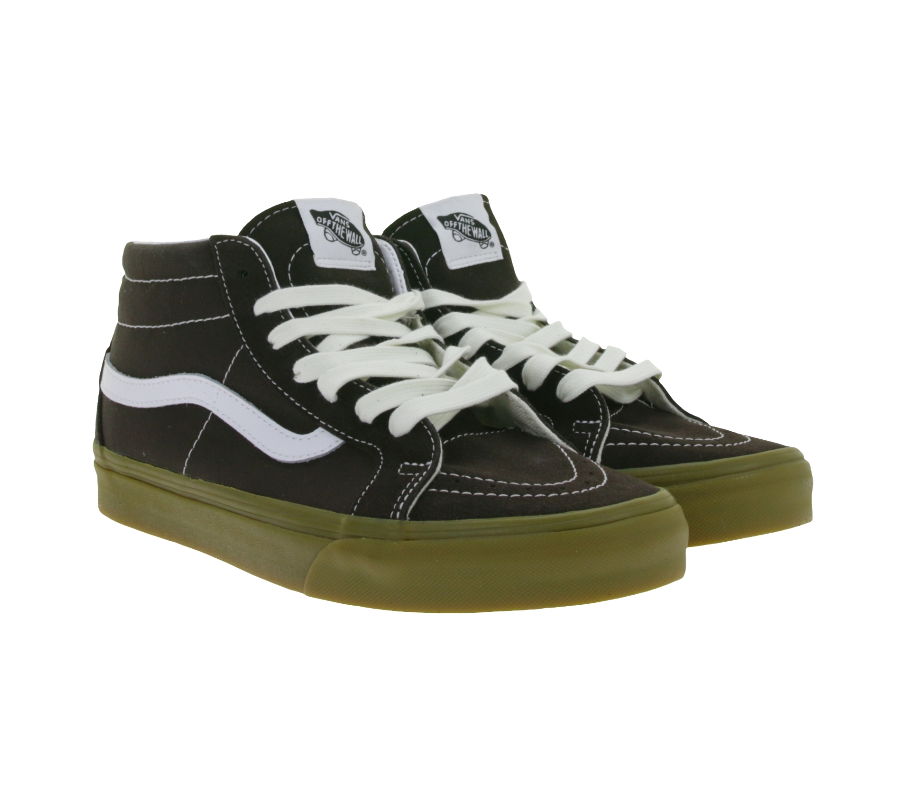 VANS SK-8 Mid Reissure Damen Echtleder-Sneaker Mid-Top Schuhe im Old-School-Design Skater-Schuhe Gummi-Waffelsohle VN0A391FCHC Braun/Weiß