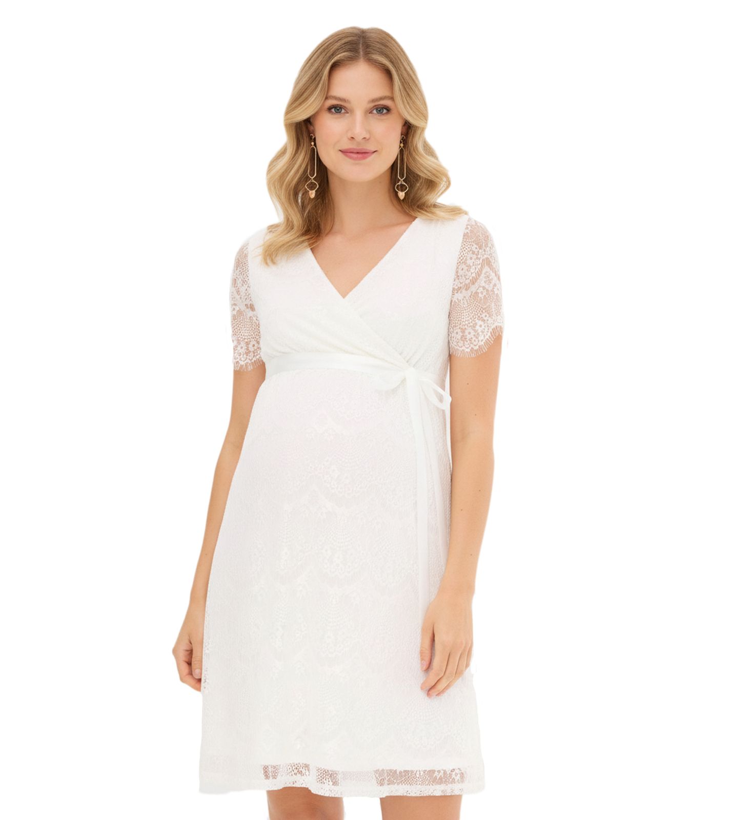verspieltes Damen Hochzeitskleid Umstands-Kleid mit Still-Funktion kurzes Braut-Kleid 975080 Weiß