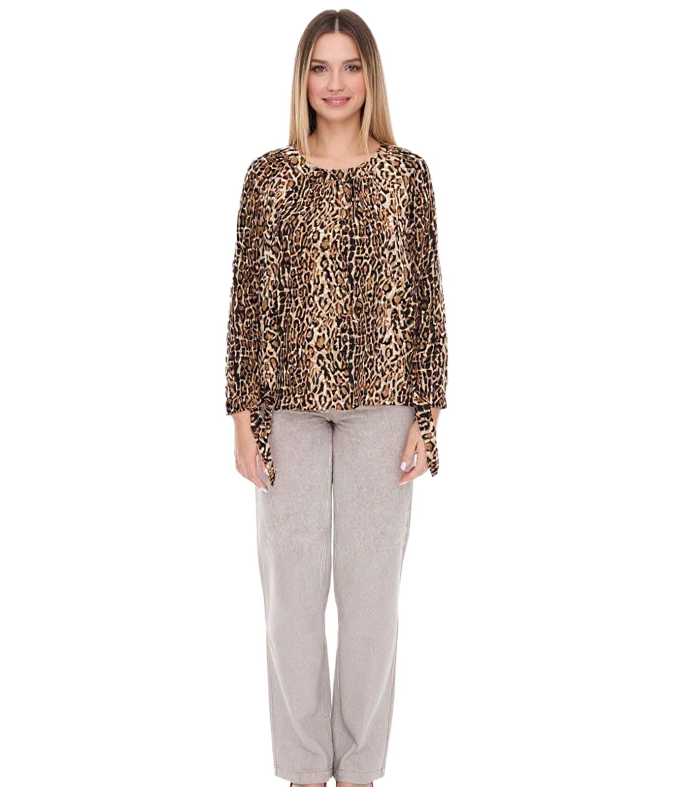vestino Damen Bluse Off-Shoulder Carmen-Bluse mit Leoparden-Print Sommer-Shirt 900319 Beige/Schwarz