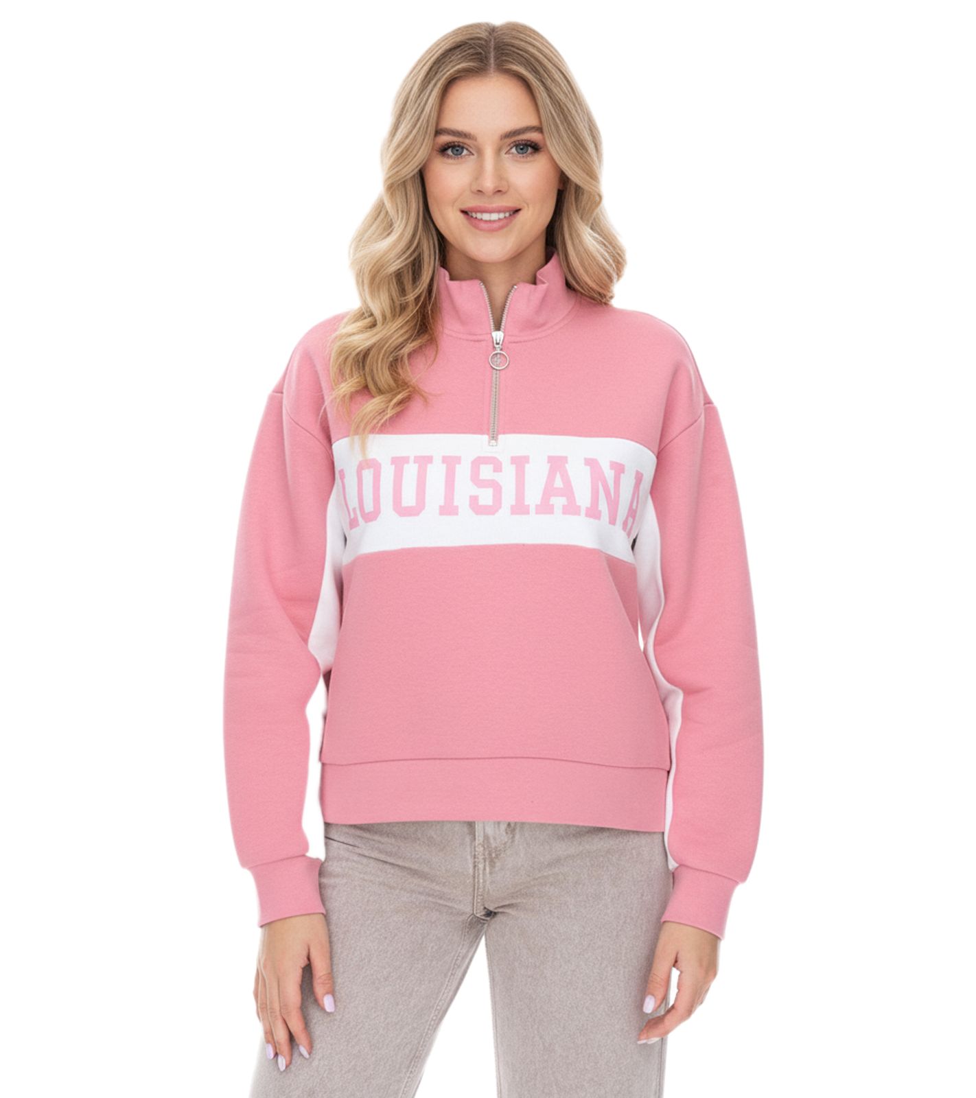vestino Damen Boxy Cropped Sweatshirt mit Stehkragen Trojer Alltags-Pulli Oversized 900390 Altrosa