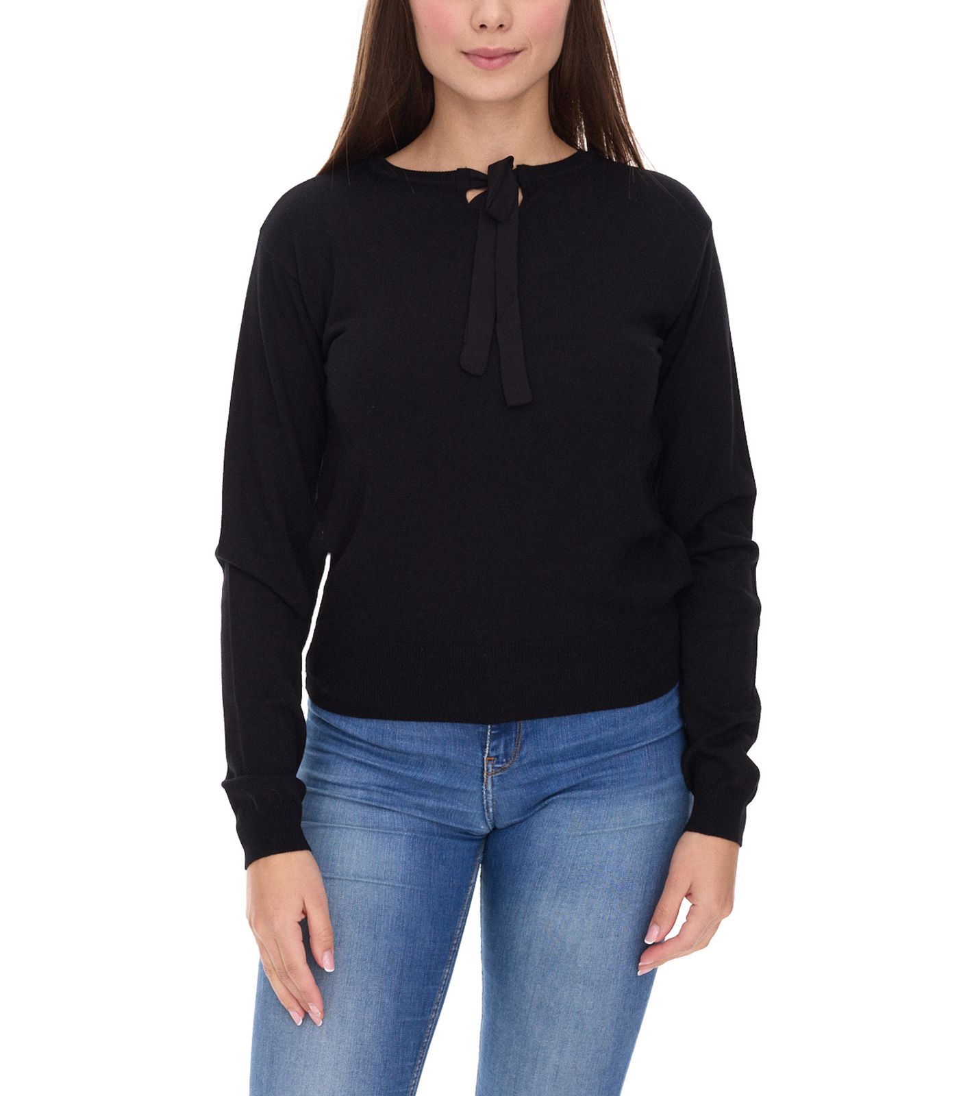 vestino Damen Pullover mit Schleife Langarm-Shirt Alltags-Pullover 901088 Schwarz