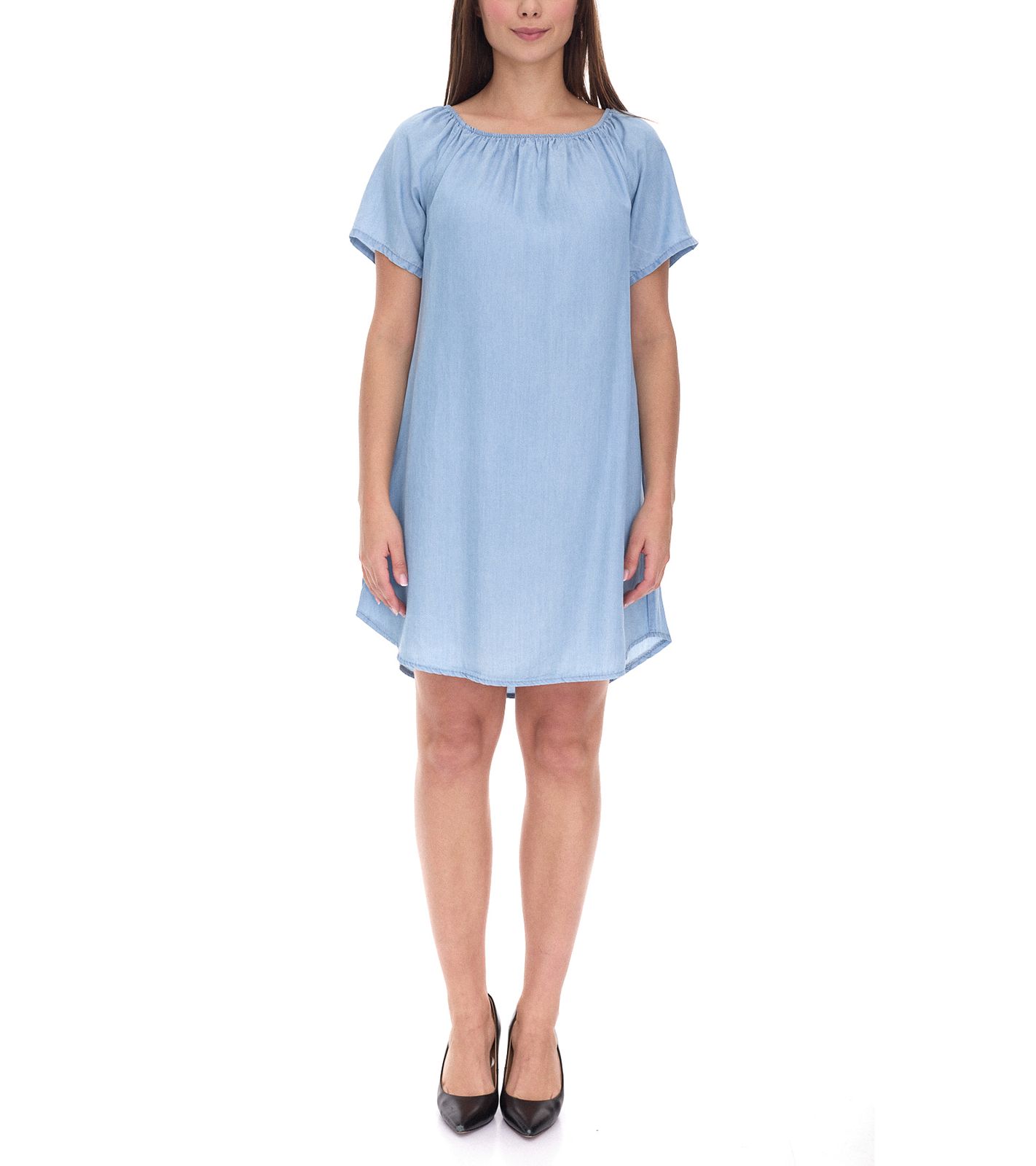 vestino Damen Tunika-Kleid lose fallende Form Mini-Kleid Kurzarm-Kleid 900568 Hellblau