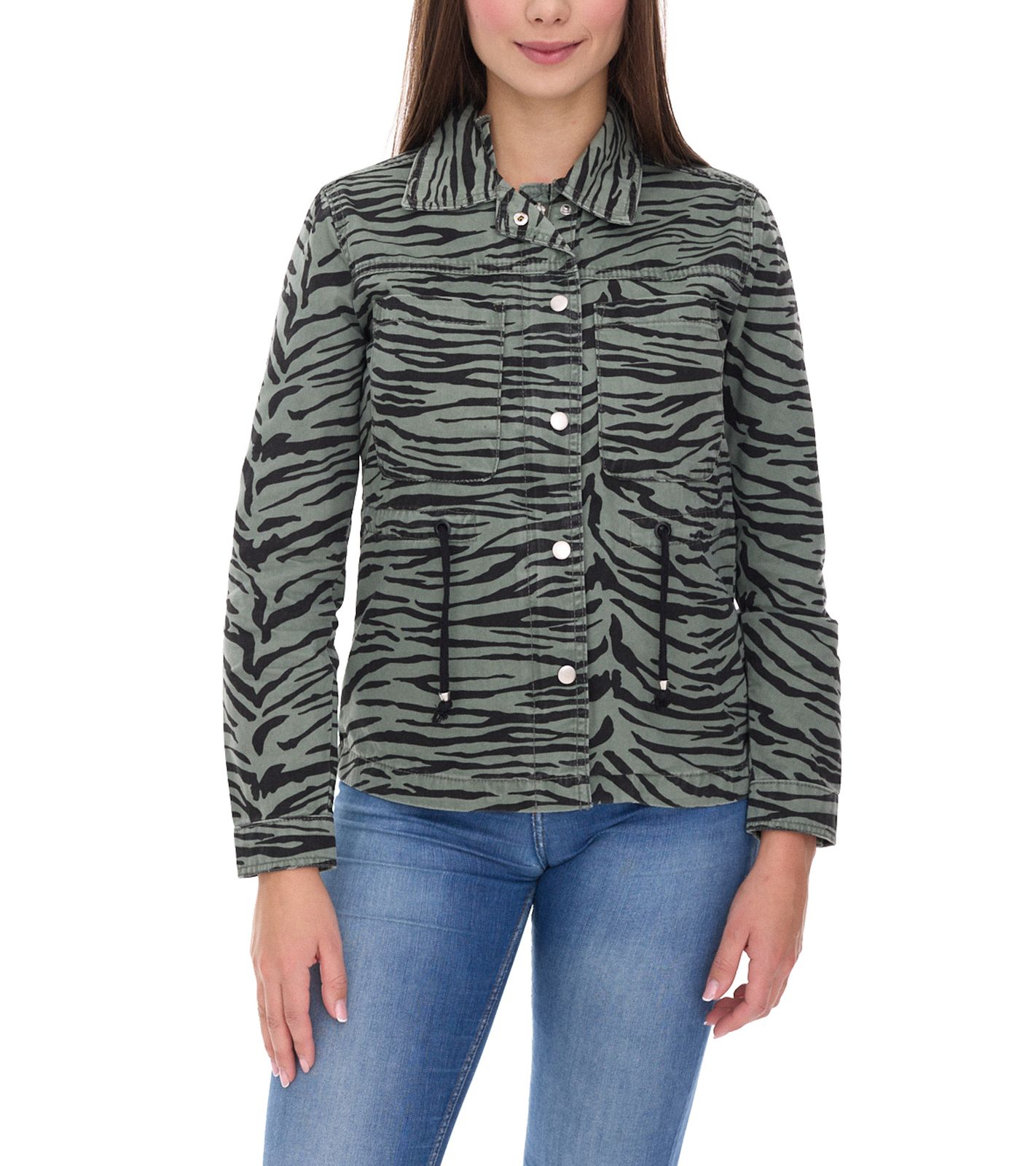 vestino Damen Übergangs-Jacke Baumwoll-Jacke mit Tiermuster Jeans-Sommer-Jacke 900810 Khaki/Schwarz