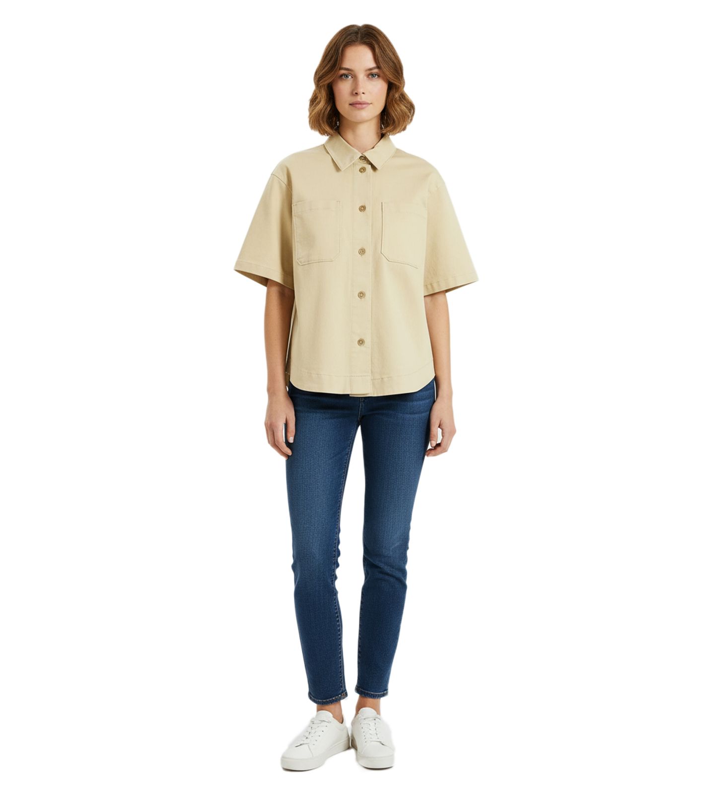 vielseitige Damen Hemd-Jacke Oversized Baggy Summer Shaket Baumwoll-Jacke 971295 Beige