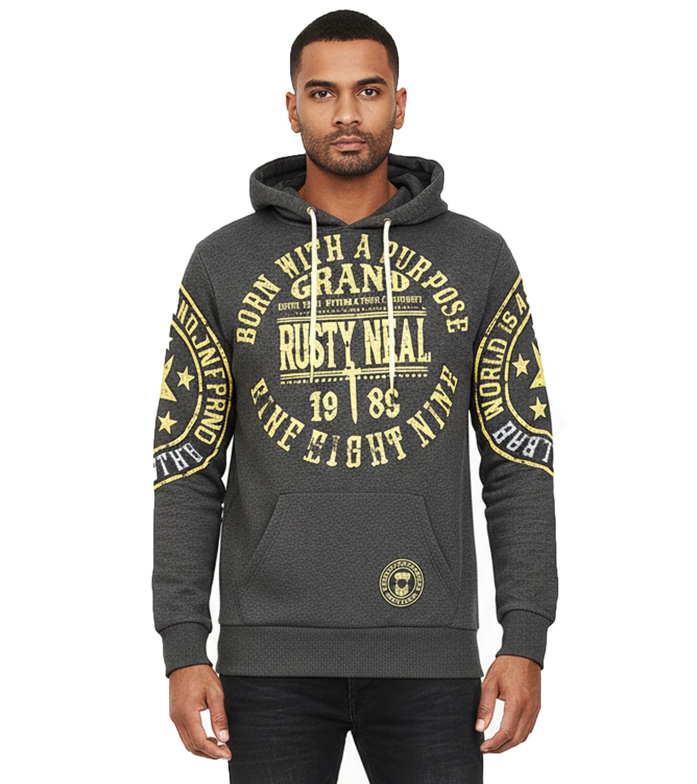 Vielseitiger Kapuzen-Pullover für Herren mit coolen Markenprints Hoodie Sweater 19078 Anthrazit