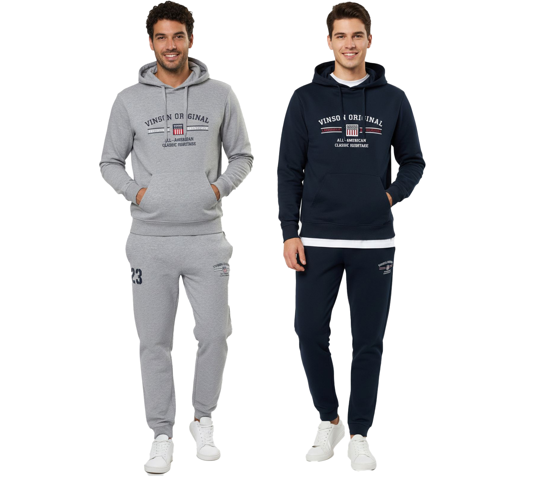 VINSON Herren Hoodie Baumwoll-Pullover mit Logo-Print Kapuzen-Pullover 104634 in Grau oder Dunkelblau