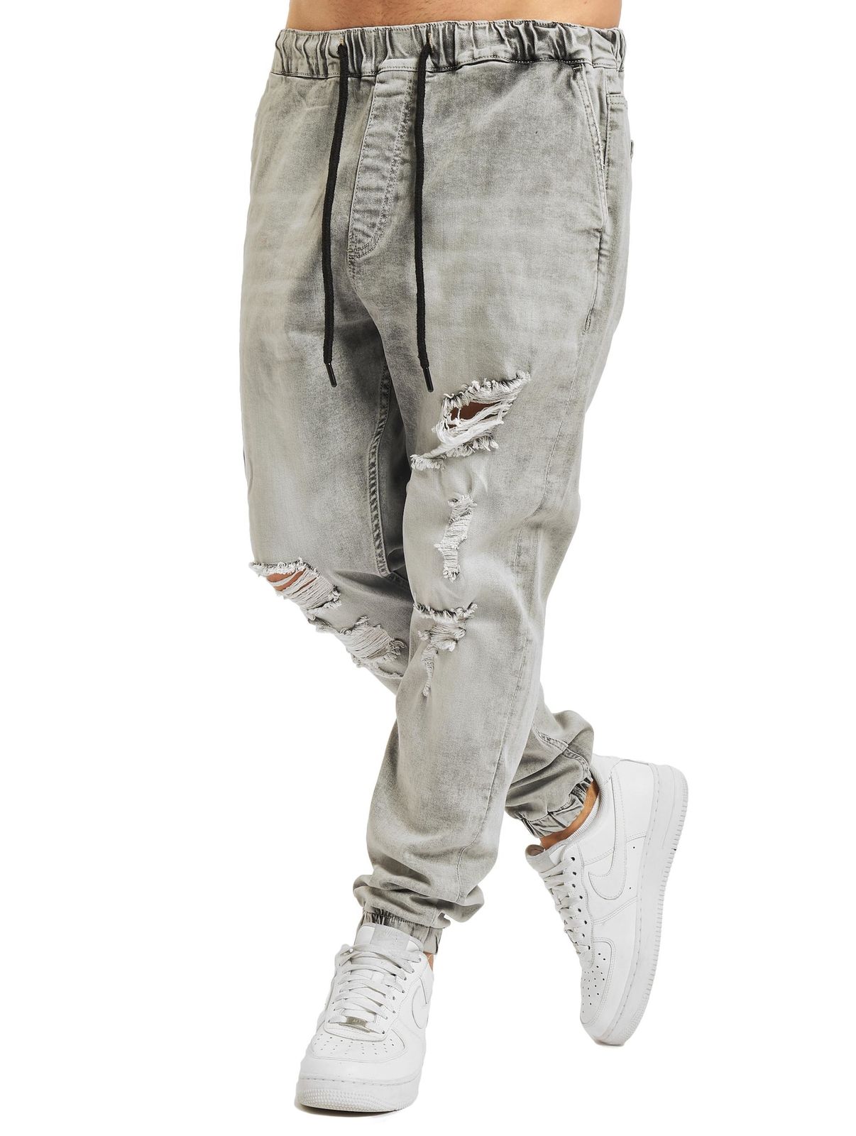 vsct Noah Antifit-Jeans mit Bündchen und Schnürsenkeln, Grau