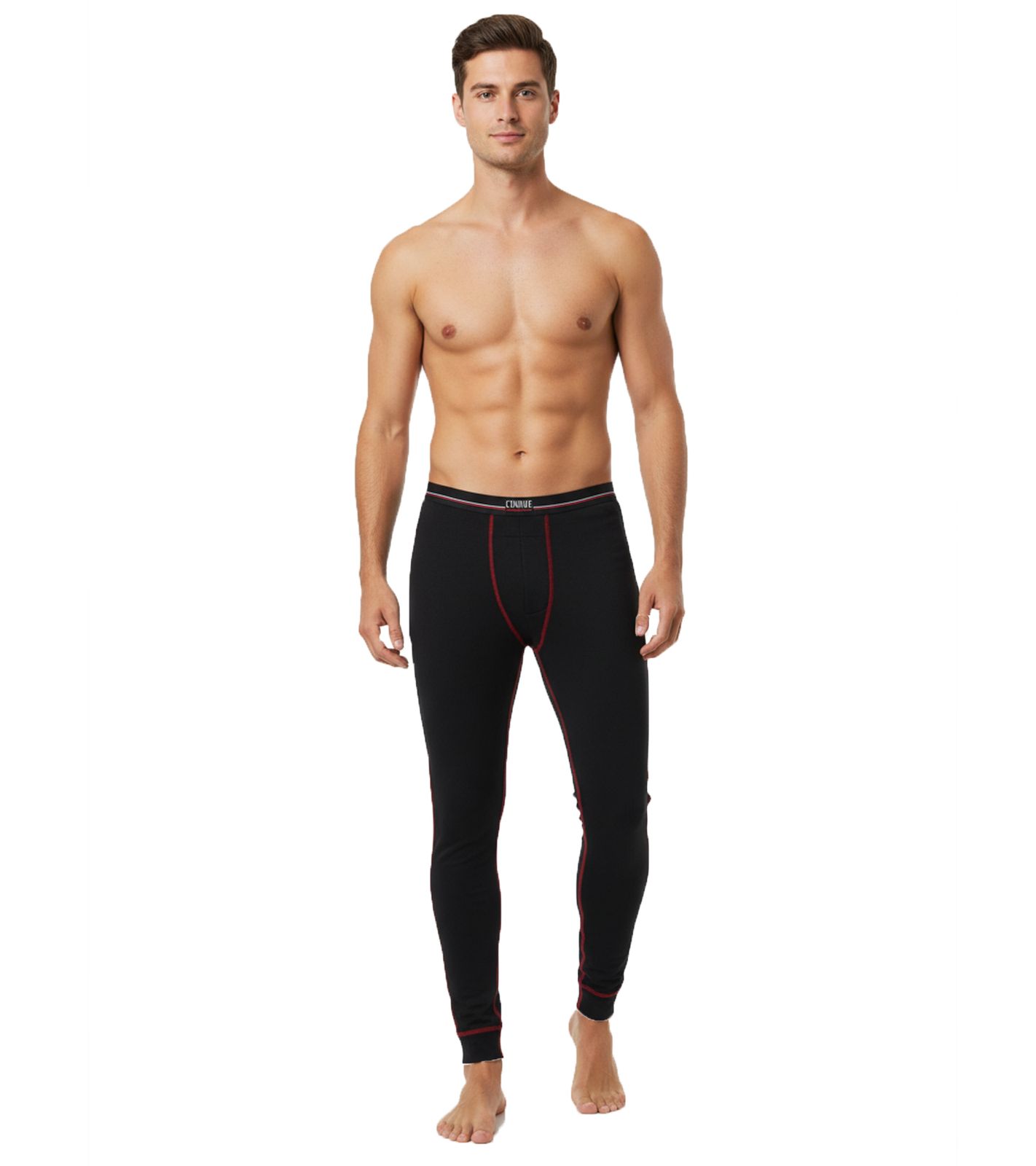 wärmende CINQUE Herren Thermo-Hose lange Unterhose mit Baumwolle Leggings Schwarz/Rot